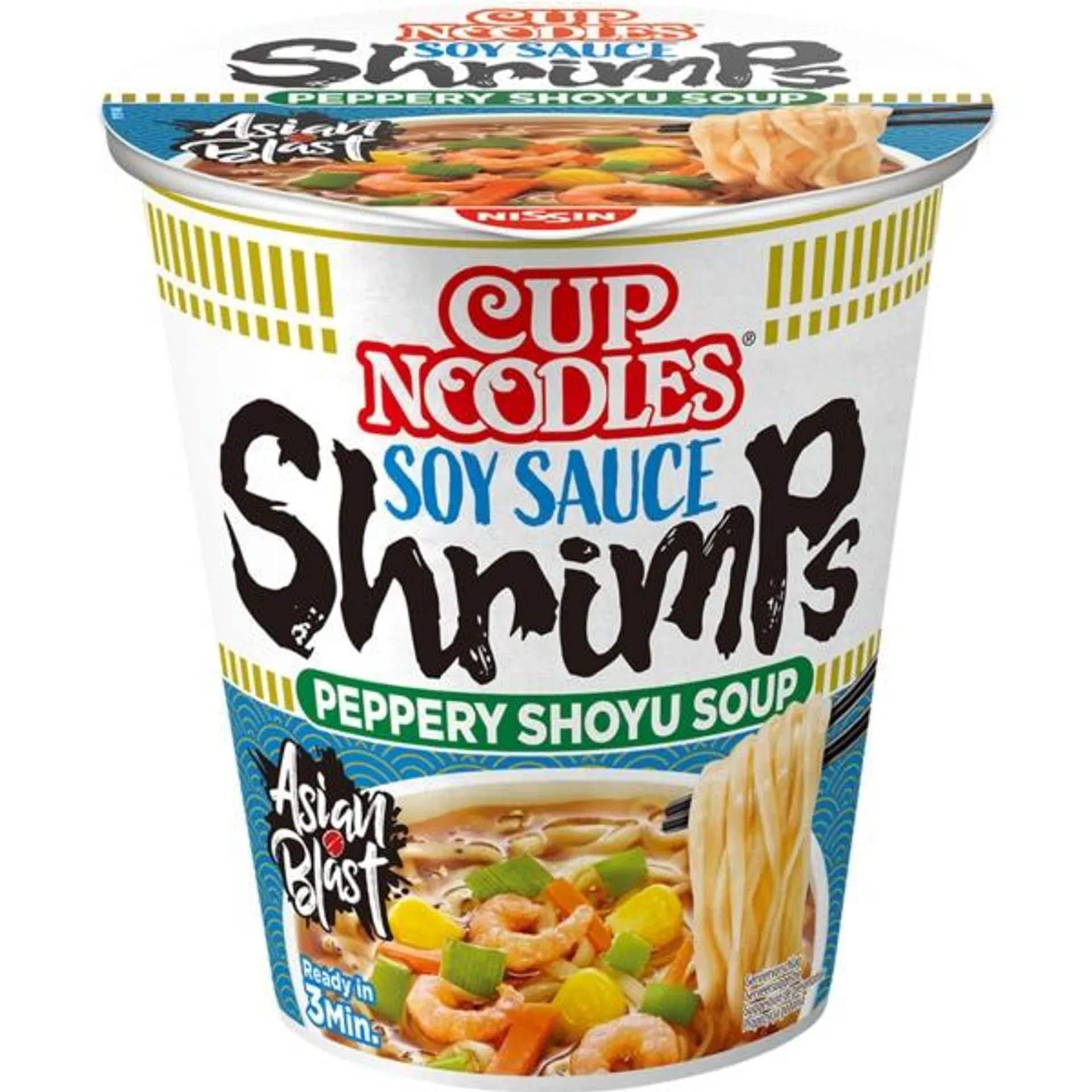 de Camarão e Soja embalagem 63 g Nissin Cup Noodles