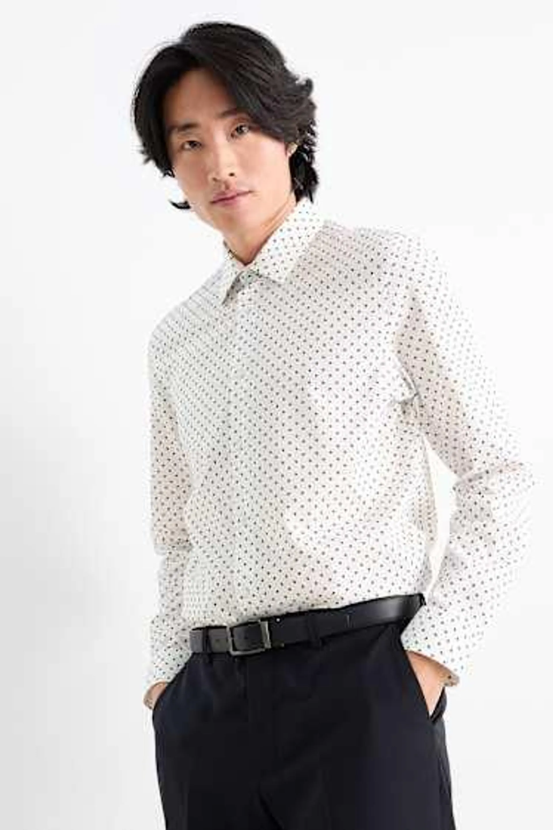 Shirt - regular fit - kent collar - minimal print - textured