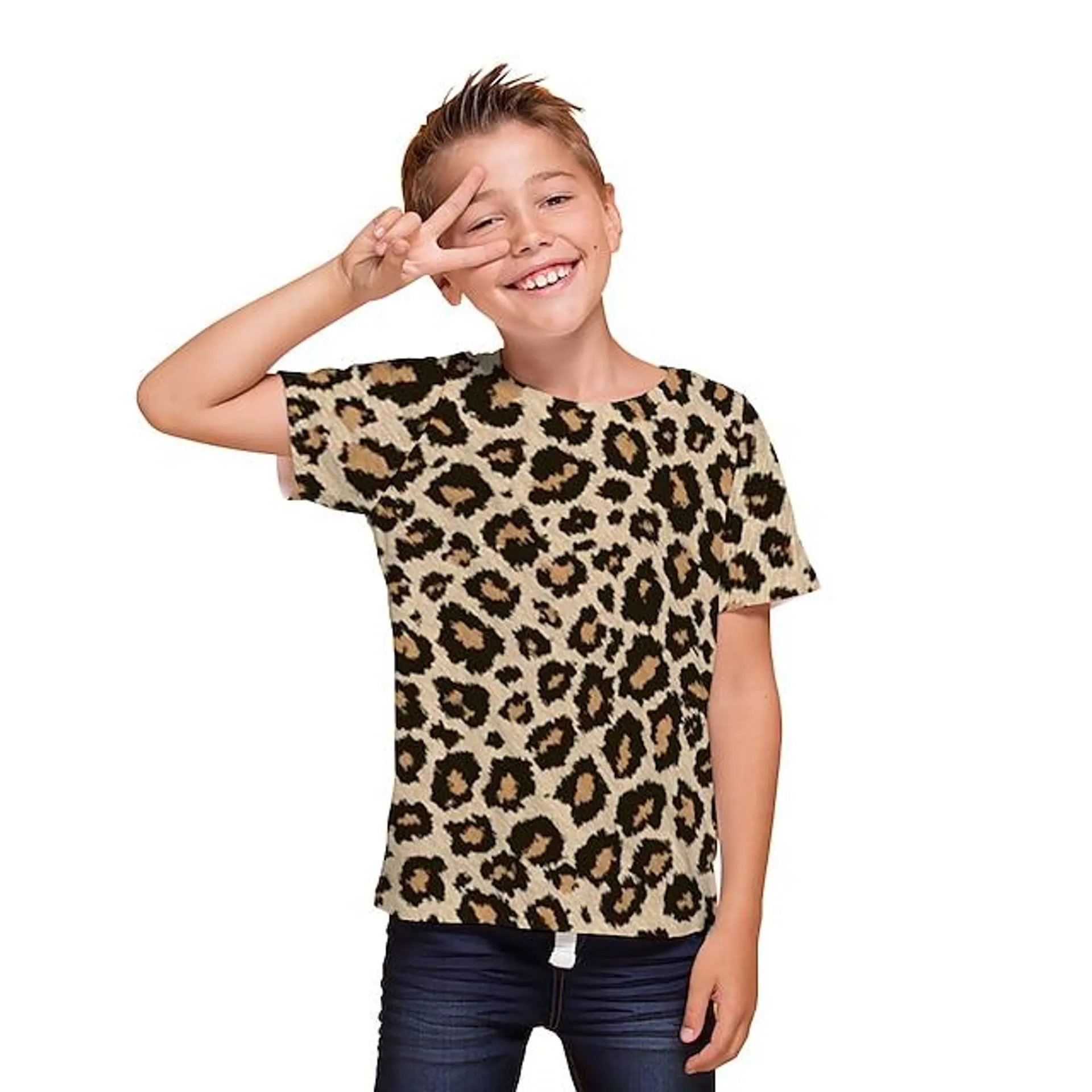 Jongens 3D Luipaard T-shirt Korte mouw 3D-afdrukken Zomer Actief Polyester Kinderen 3-12 jaar Alledaagse kleding Normale pasvorm