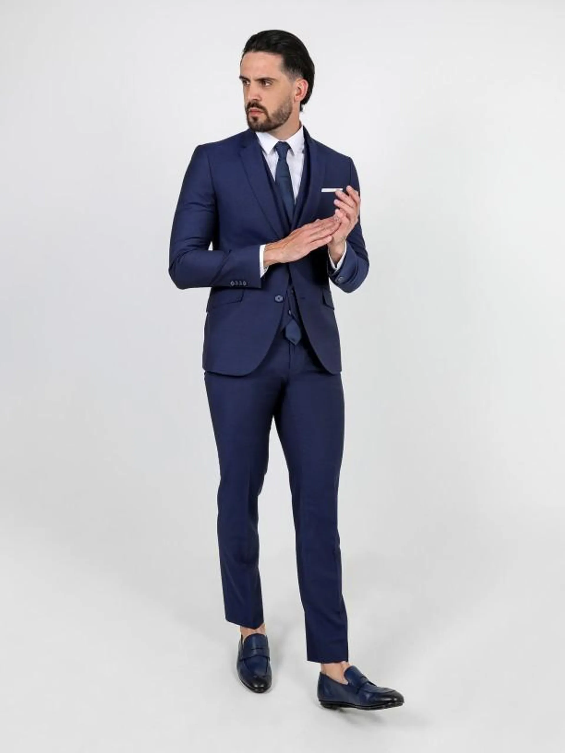 Fato de micro padrão slim fit com colete