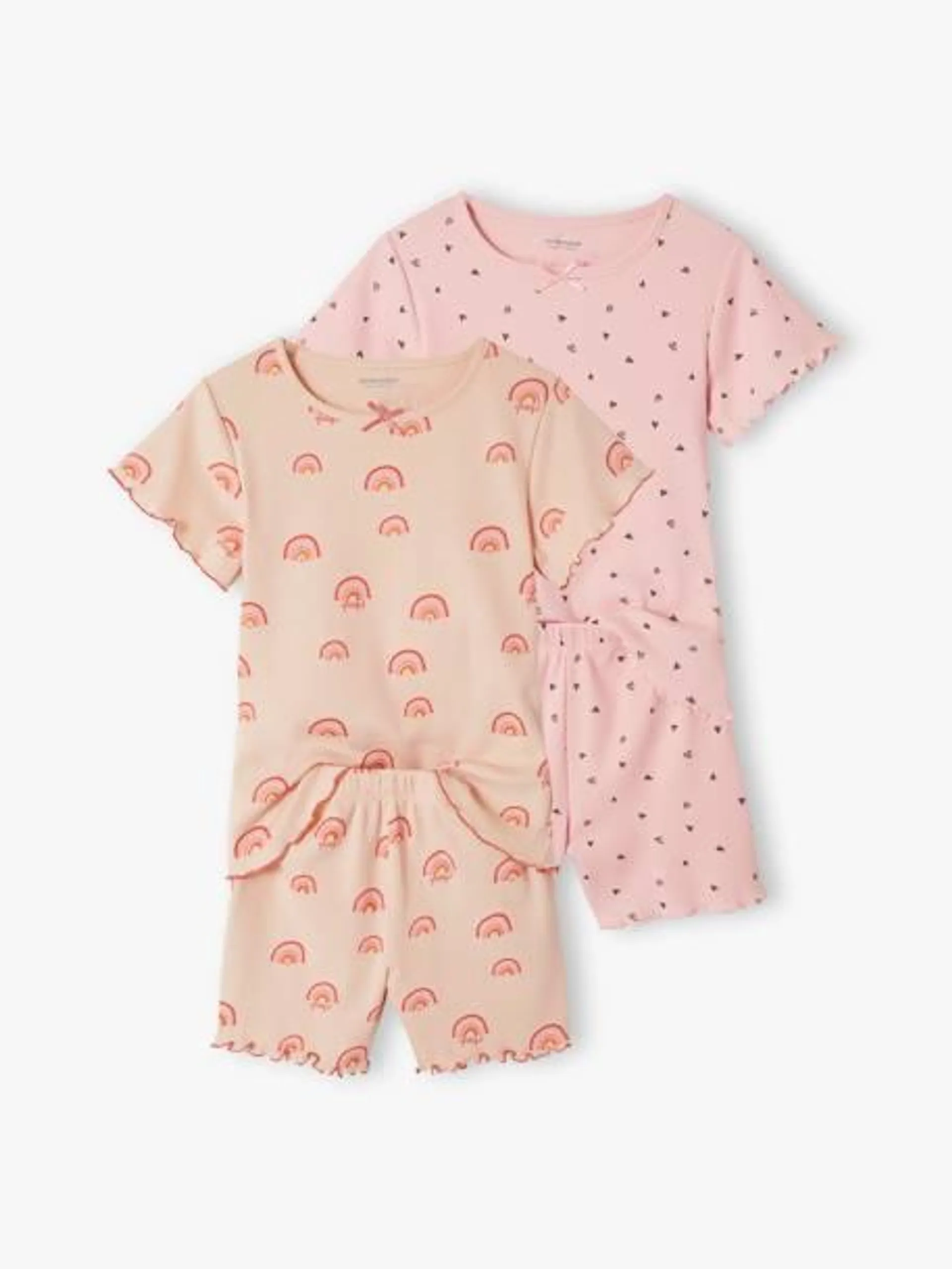 Lote de 2 pijamas estampados, em malha canelada, para menina - rosado