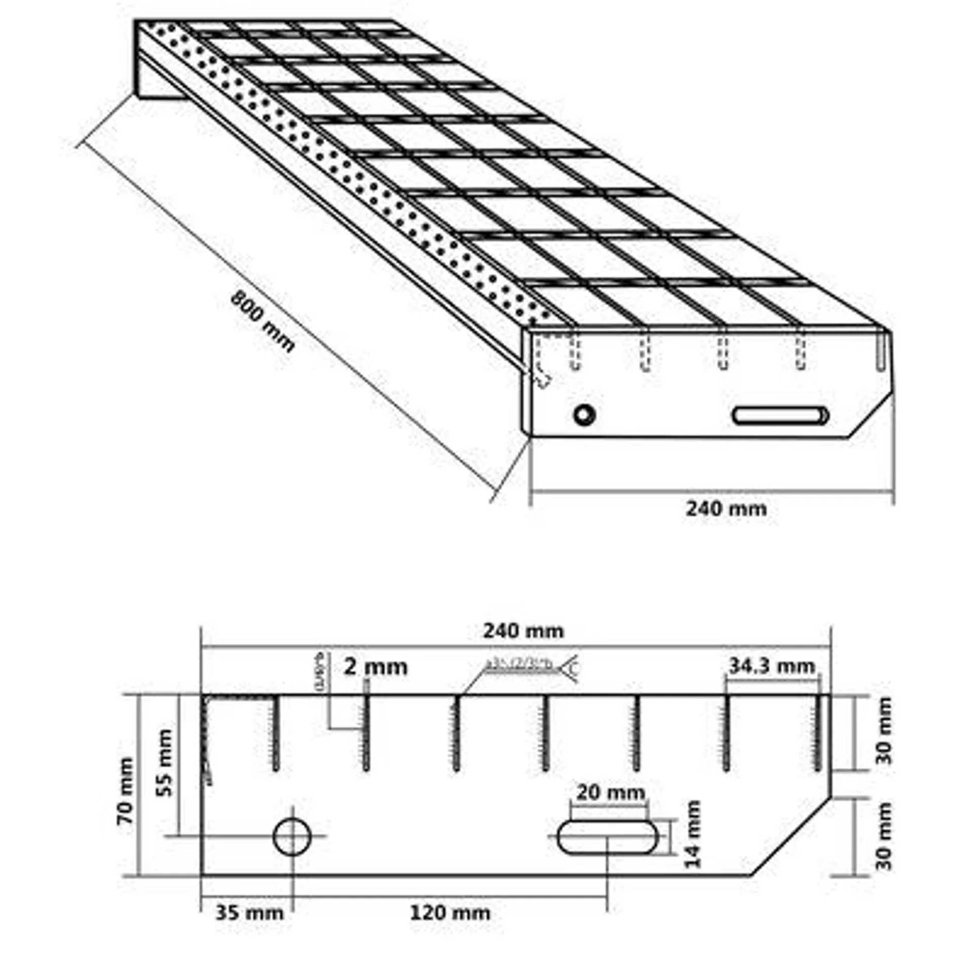 vidaXL Degrau em grade 80x24x7 cm aço galvanizado