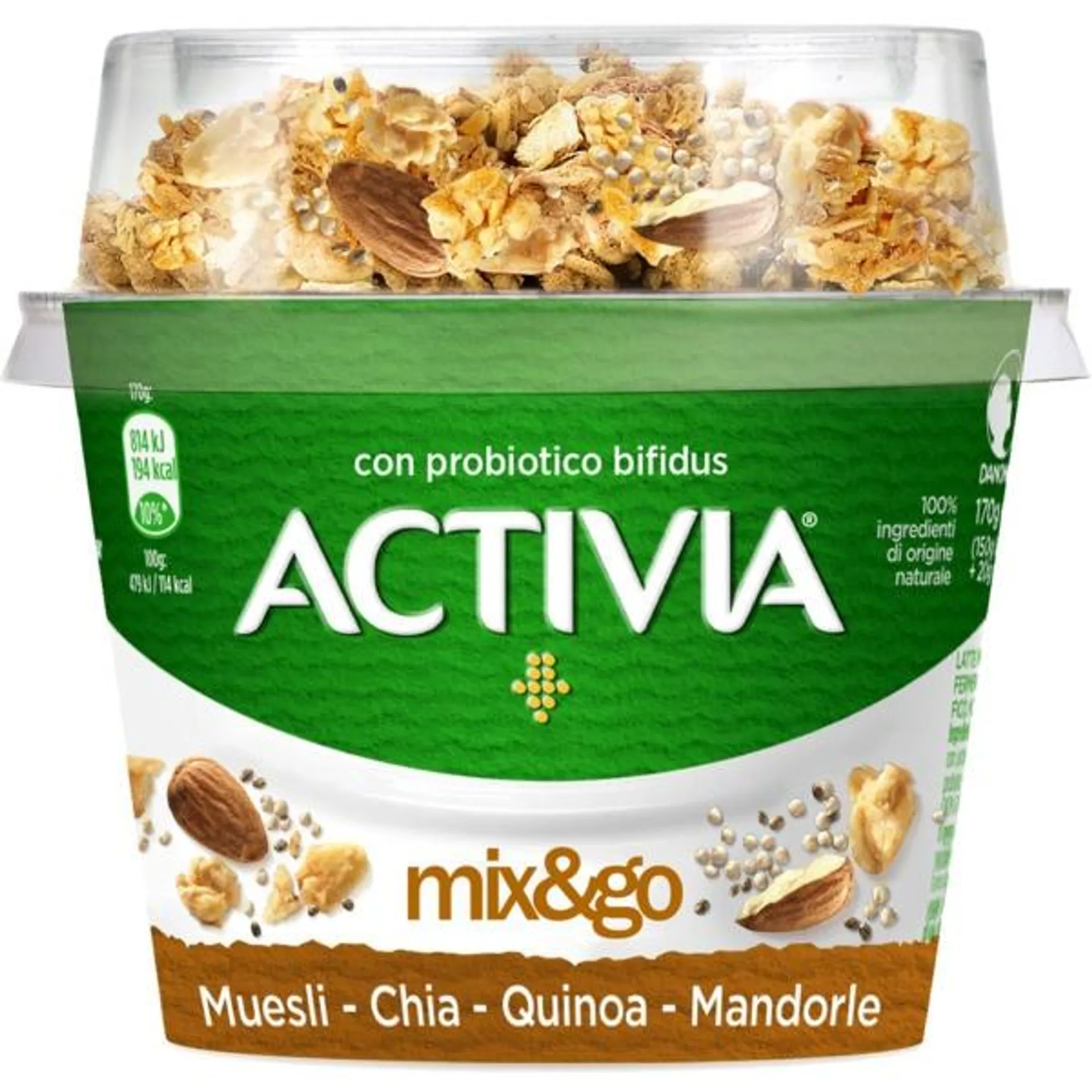 Bifidus Topper Muesli, Chia, Quinoa e Mandorle embalagem 170 g Activia