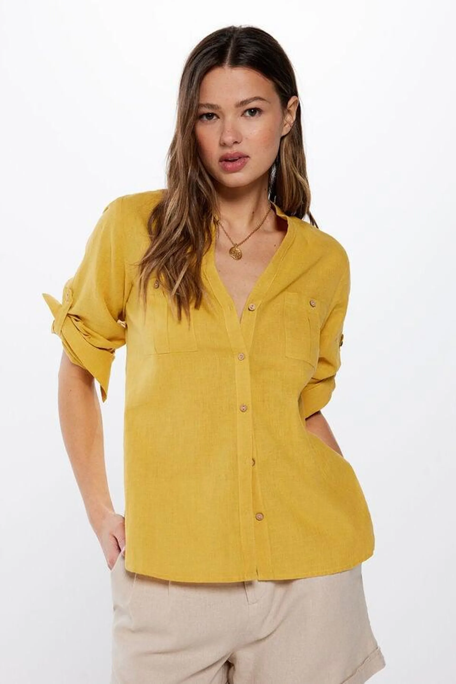 Blusa Utility Algodón Lino