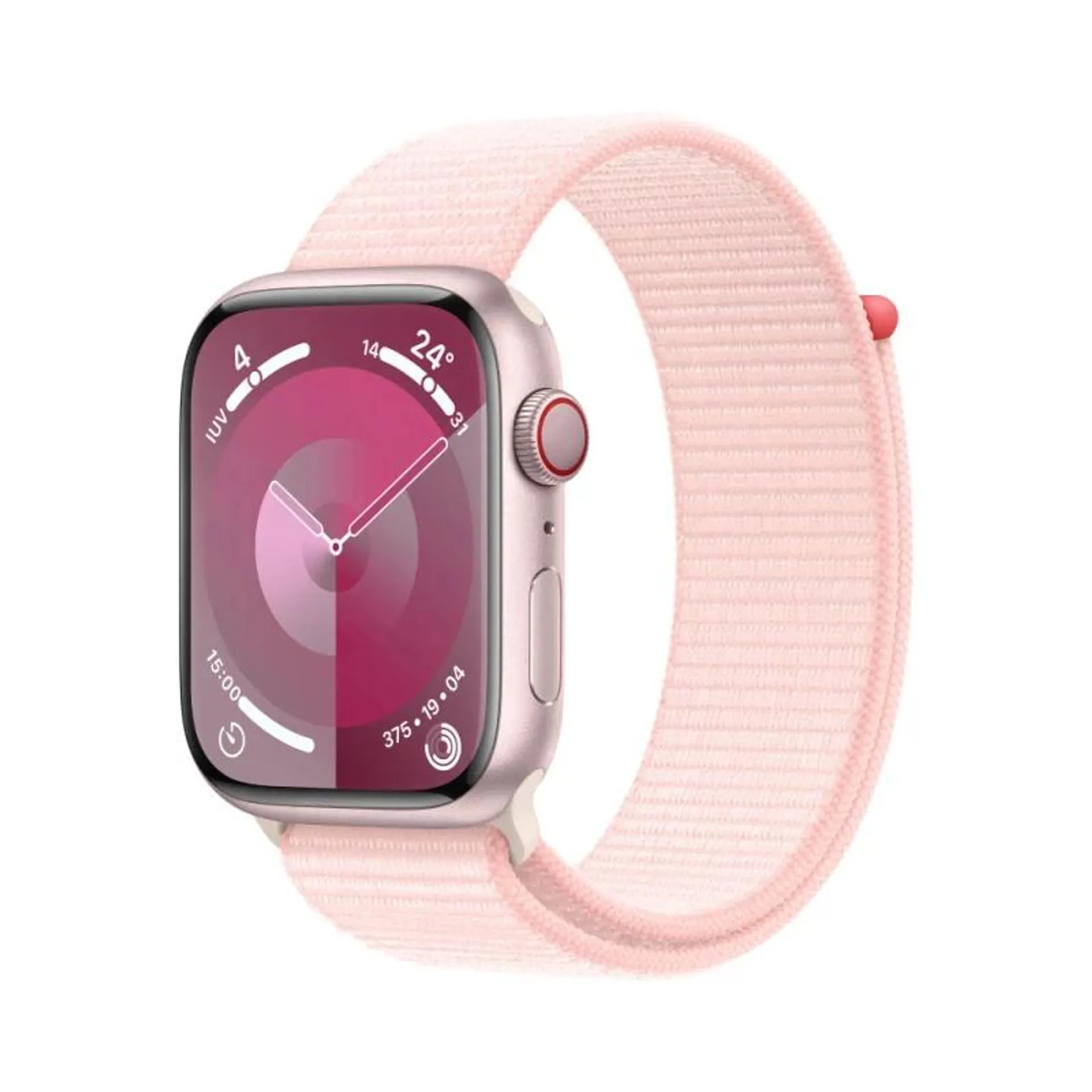 Apple Watch Series 9 GPS + Cellular Alumínio Rosa | Bracelete Sport Loop Rosa Claro (45mm)