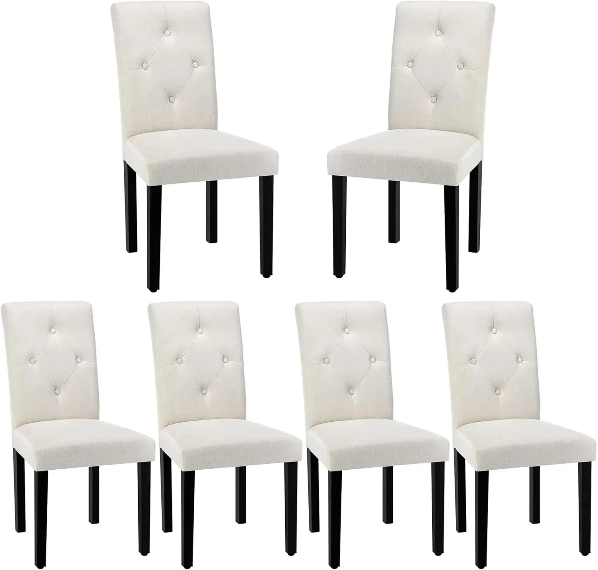 Upholstered Dining Chairs Set of 6 Modern Fabric and Solid Wood Legs & High Back for Kitchen/Living Room-Beige