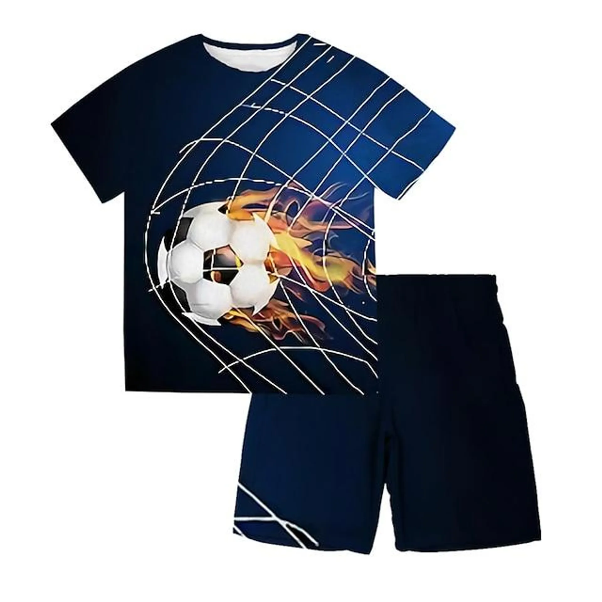 Jongens 3D Voetbal T-shirt & shorts Kledingset Korte mouw Zomer Lente Sport Modieus Stoer Polyester Kinderen 3-13 jaar Buiten Straat Sport Normale pasvorm