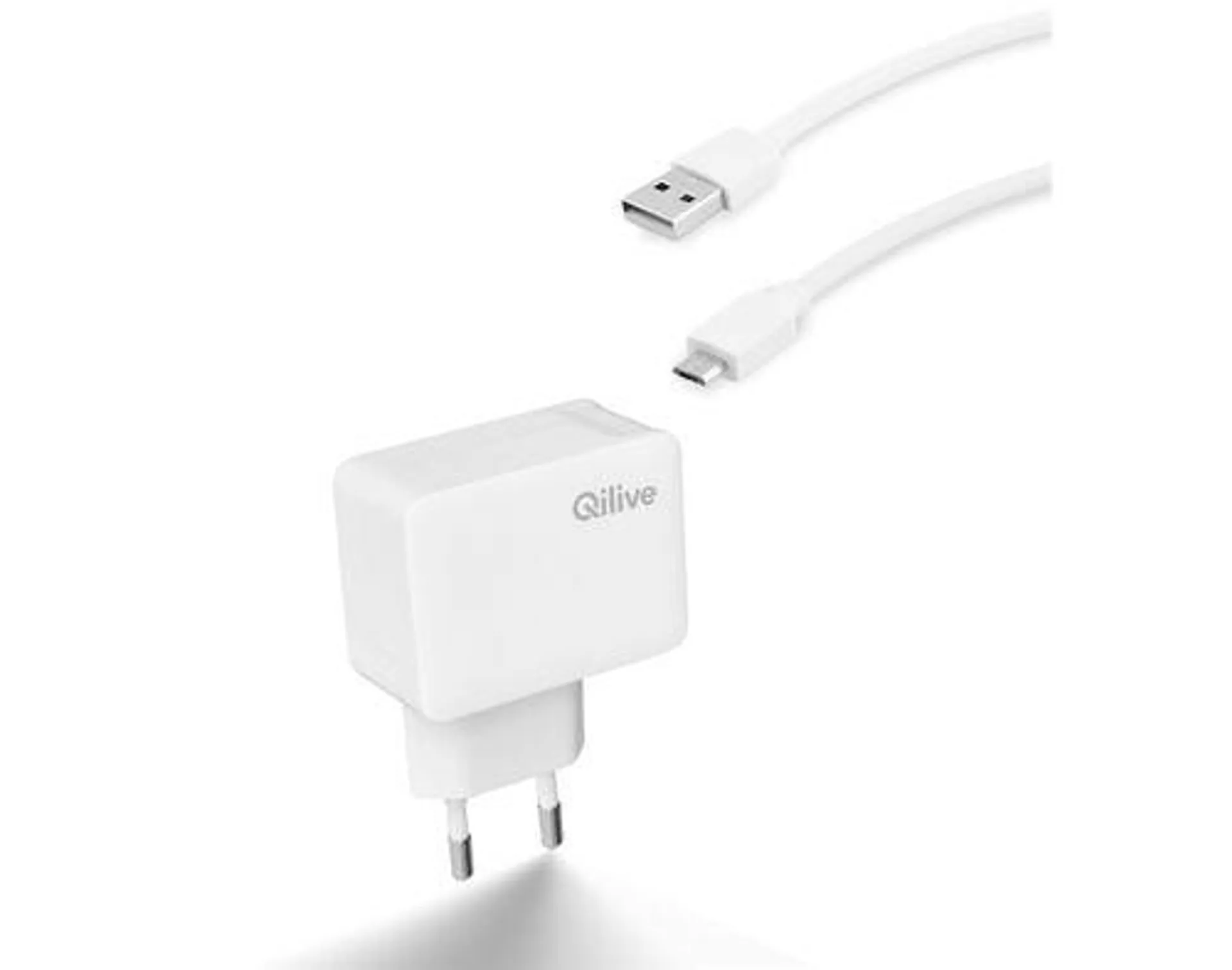 carregador microusb qilive 885746 2a com cabo branco