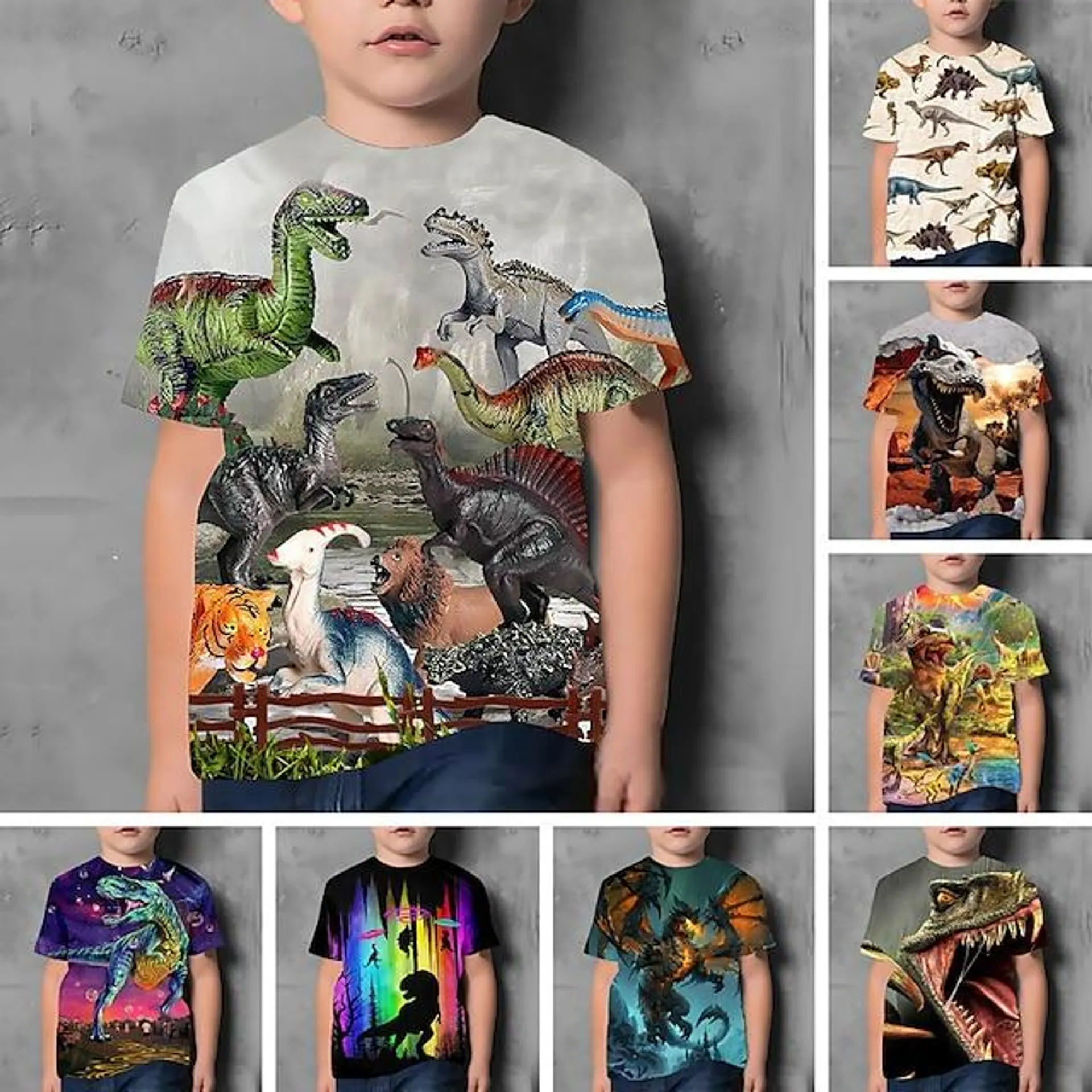 Kinderen Jongens T-shirt Korte mouw Grijs 3D-afdrukken dier Dagelijks Buiten Actief 4-12 jaar / Zomer