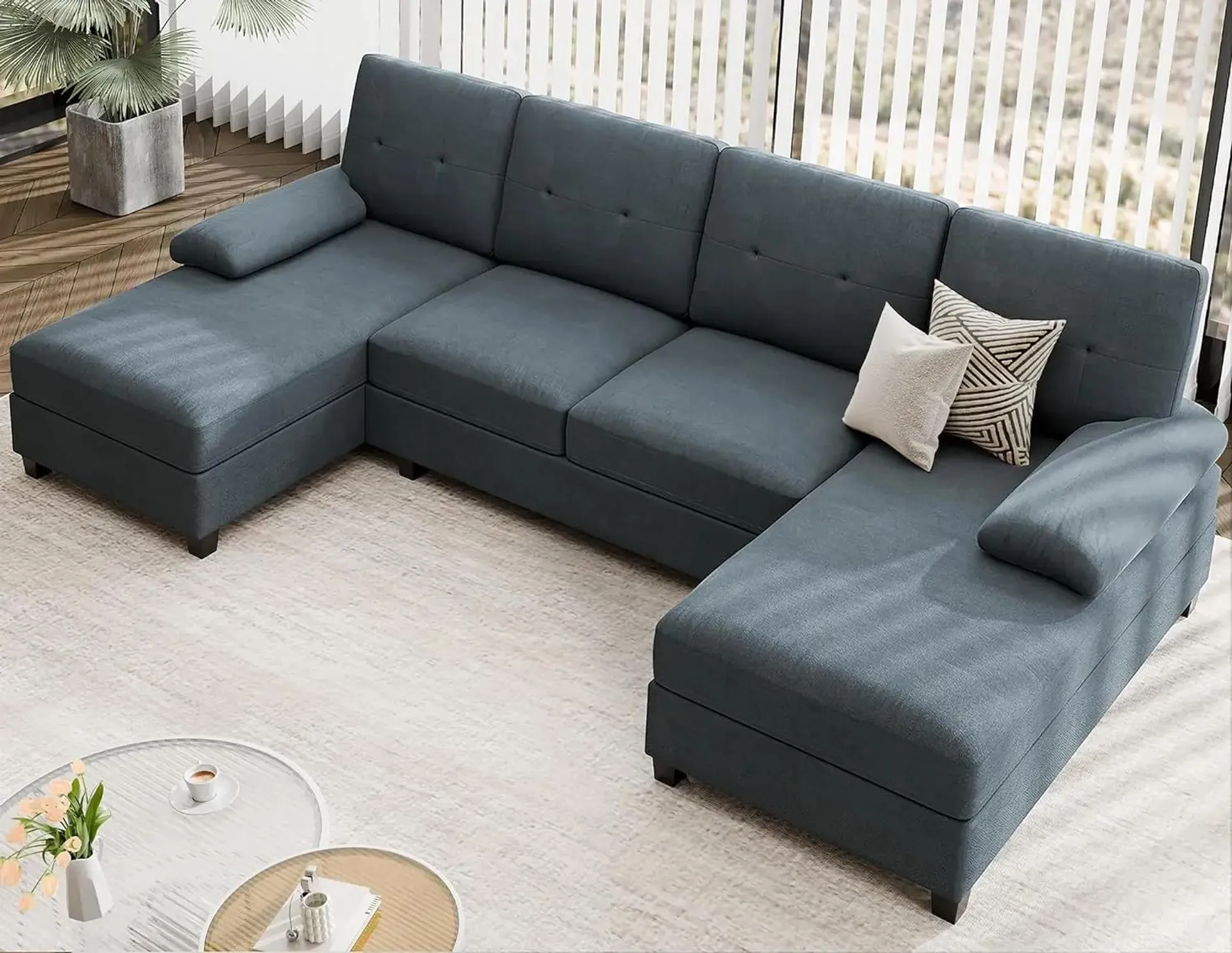 Sectional Sofa Couches for Living Room 4 Seat U-Shaped Sofa Couch Living Room Furniture Sets Clearance with Double Chaises