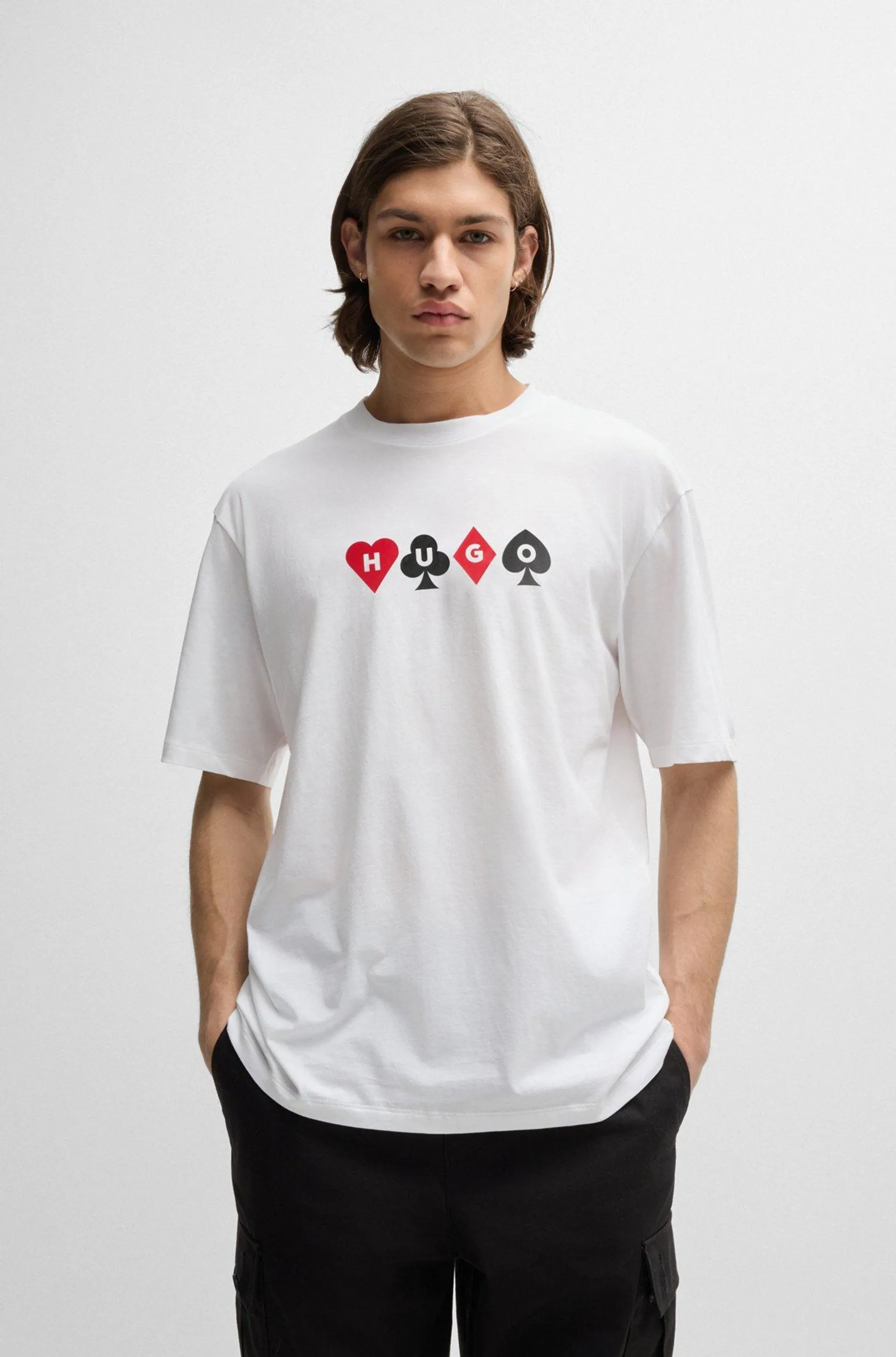 Cotton-jersey T-shirt with playing-cards logo