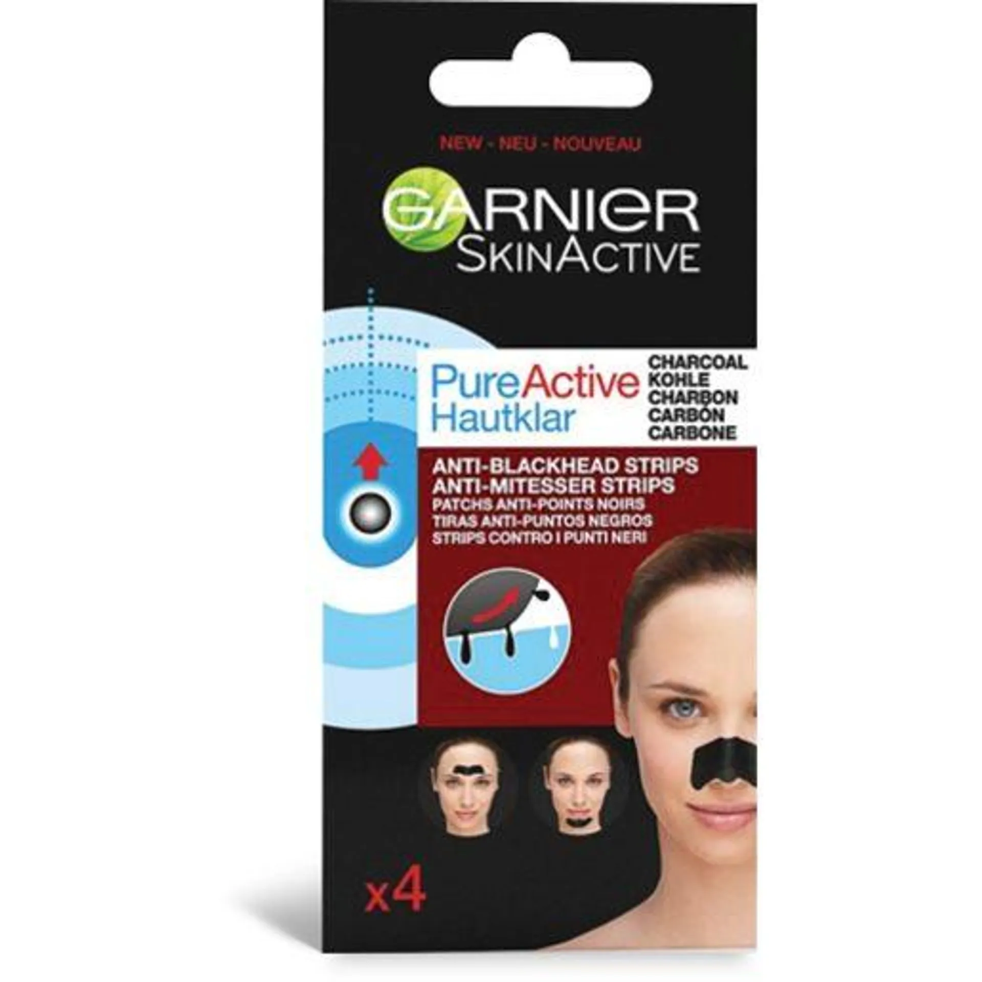 GARNIER Bandas Antipontos Negros Pure Active 4 un