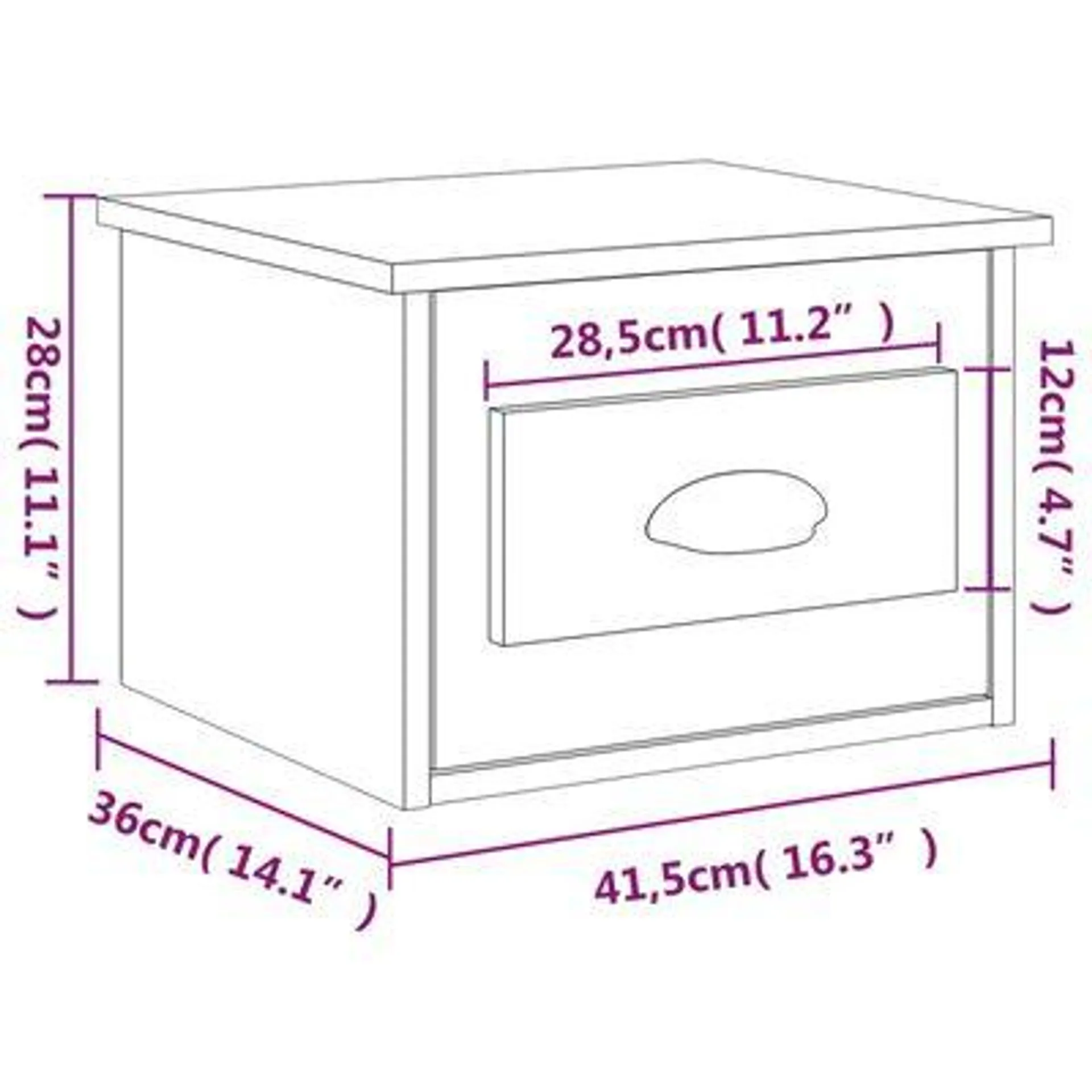 vidaXL Mesa de cabeceira de parede 41,5x36x28 cm branco brilhante