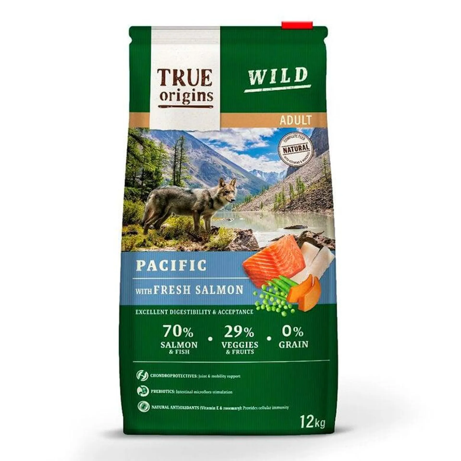 True Origins Wild Adult Pacific Salmão ração para cães