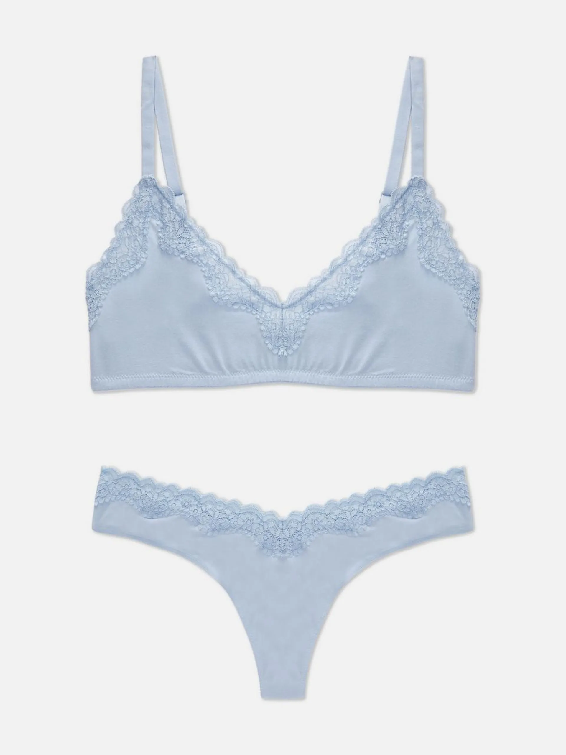 Lace Trim Non-Padded Bra and Thong Set