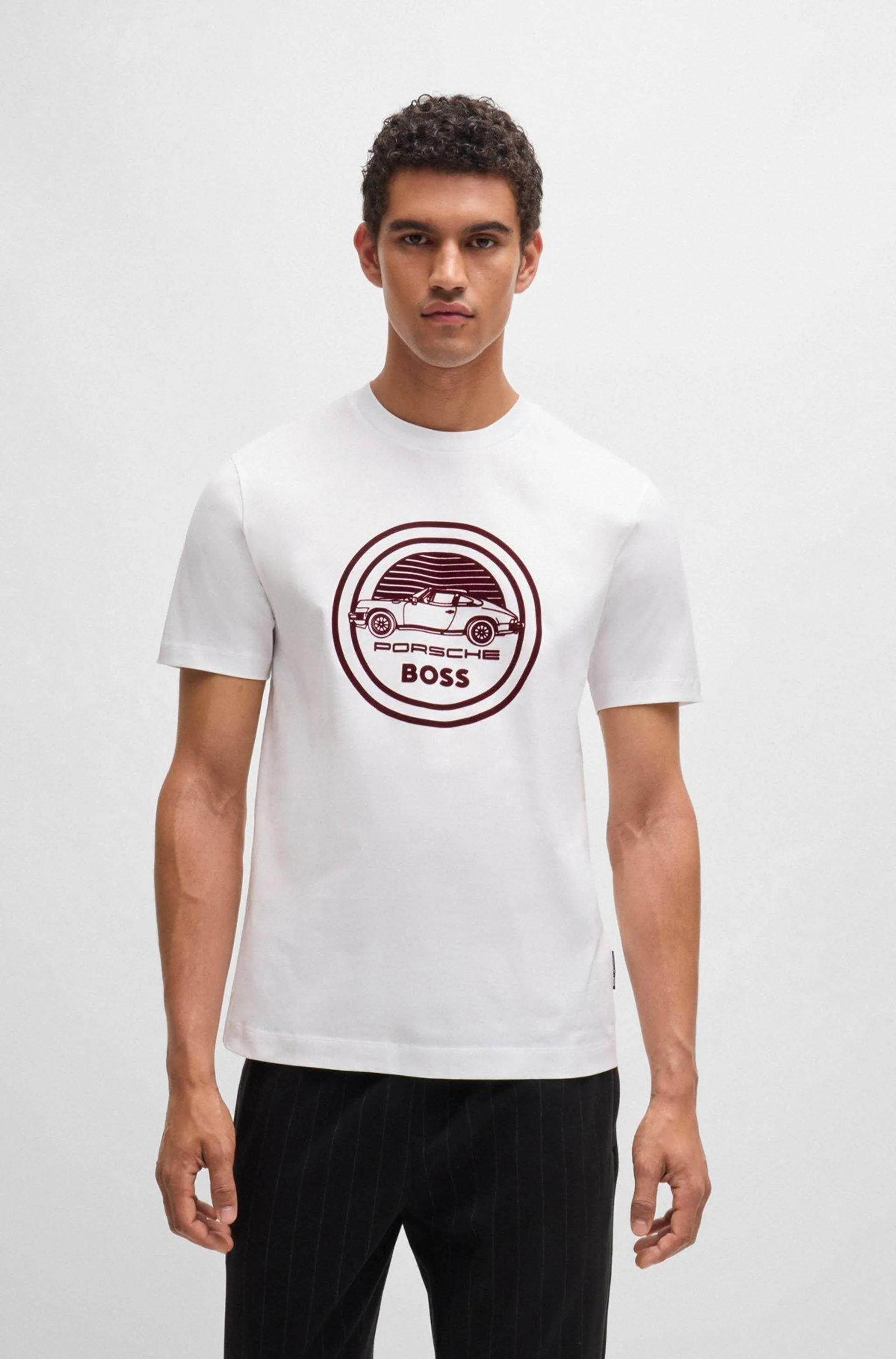 Porsche x BOSS t-shirt de algodão mercerizado com marca especial