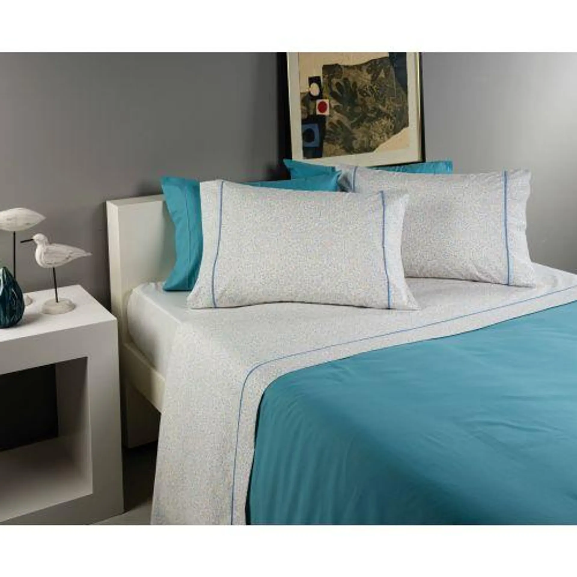 JOGO CAMA FLORES 180X280 AZUL