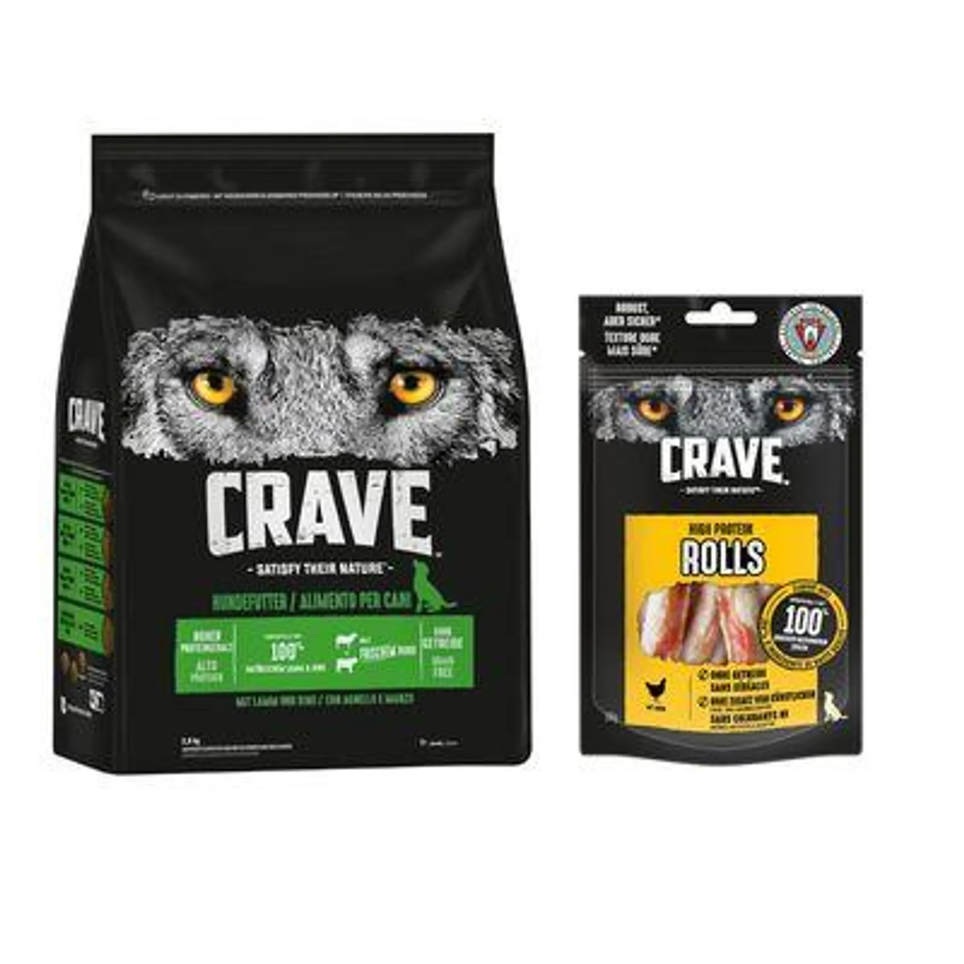 Crave 2,8 kg + Friandises High Protein Rolls 8 x 50 g : 15 % de remise !