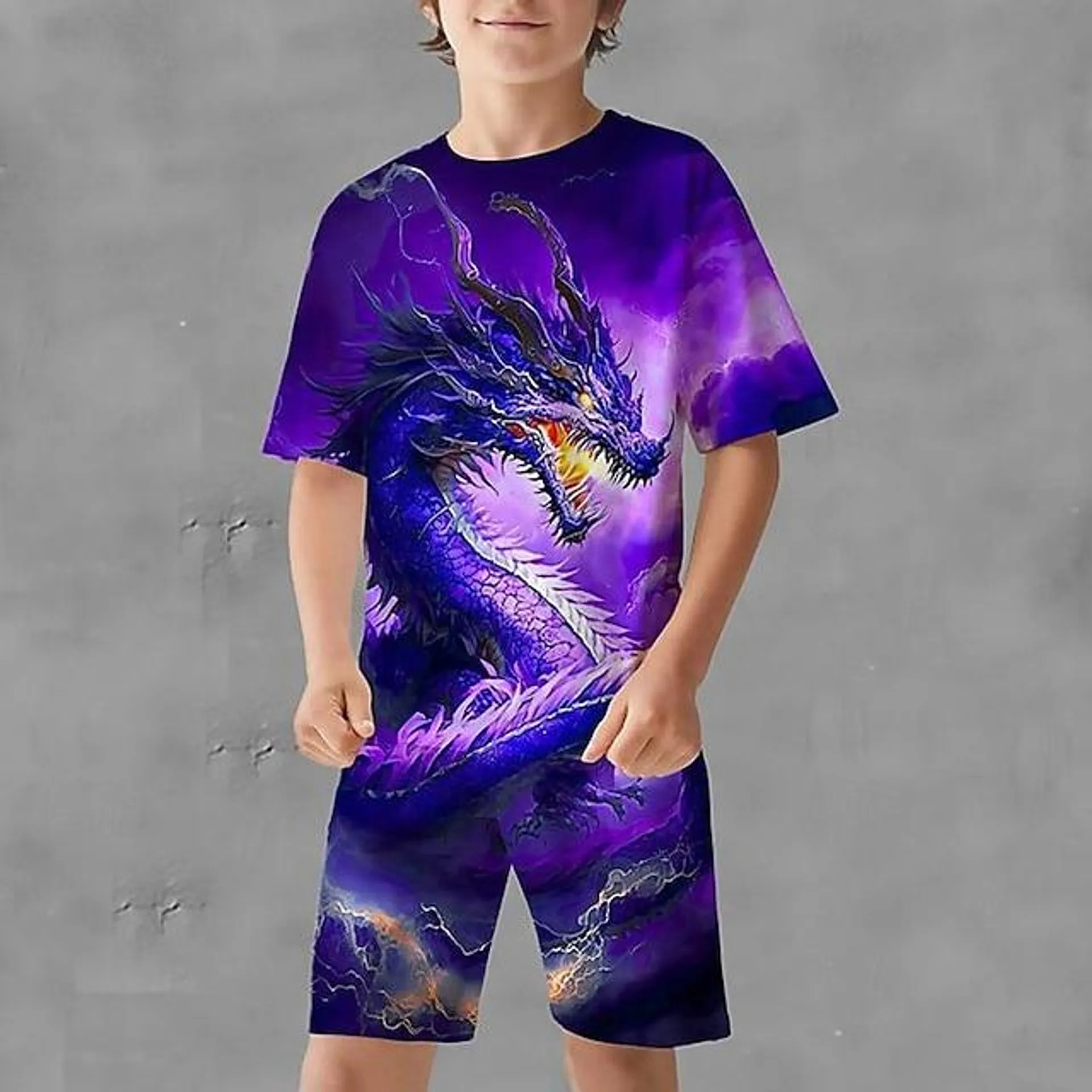 Jongens 3D Grafisch Draak T-shirt & shorts Korte mouw Zomer Sport Modieus Dagelijks Polyester Kinderen 4-12 jaar Buiten Vakantie Getailleerd