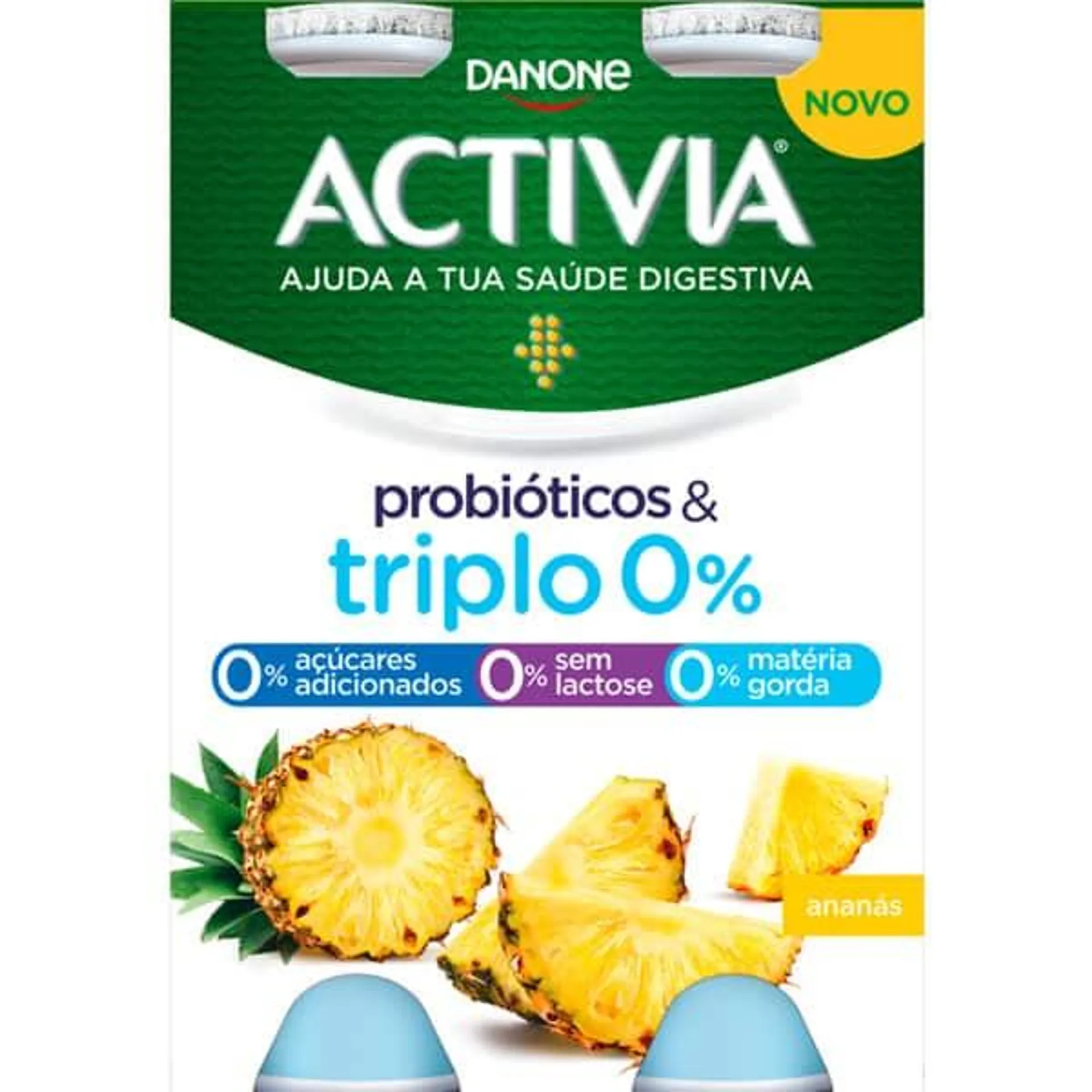 Líquido Probióticos & Triplo 0% Ananás Pack 4 unidades embalagem 155 g Activia