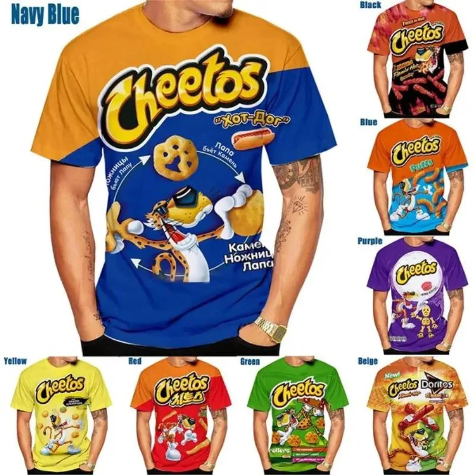 Cheetos Food Print Summer Men and Women 3D T Shirt Funny Men's Clothing T-shirt for Men Short Sleeve Casual T Shirt Tee