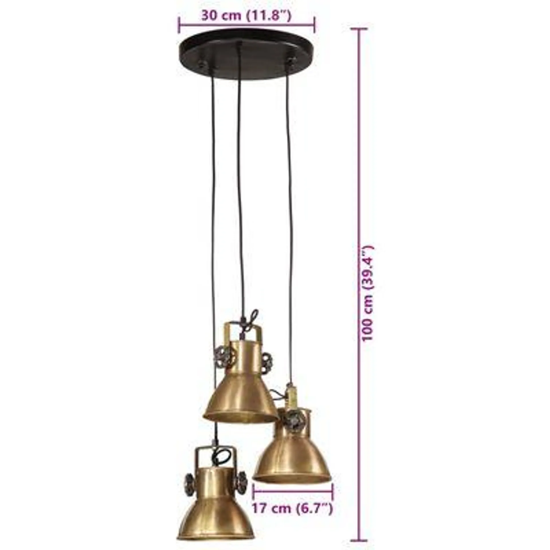 vidaXL Candeeiro suspenso 25 W 30x30x100 cm E27 bronze antigo