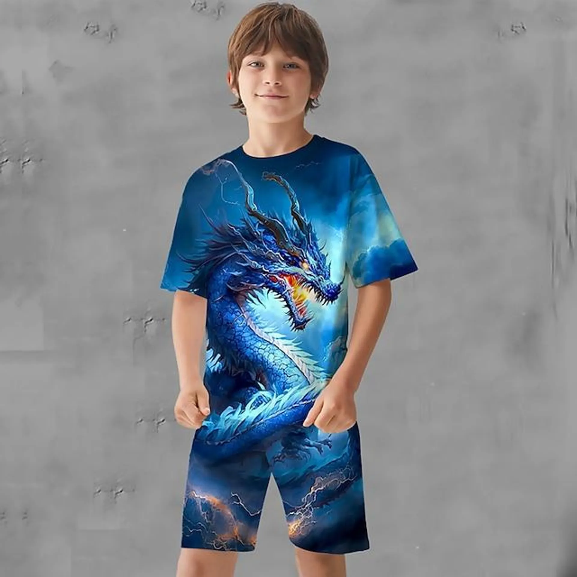 Jongens 3D Grafisch dier Draak T-shirt & shorts T-shirtset Kledingset Korte mouw 3D-afdrukken Zomer Lente Actief Sport Modieus Polyester Kinderen 3-13 jaar Buiten Straat Vakantie Normale pasvorm