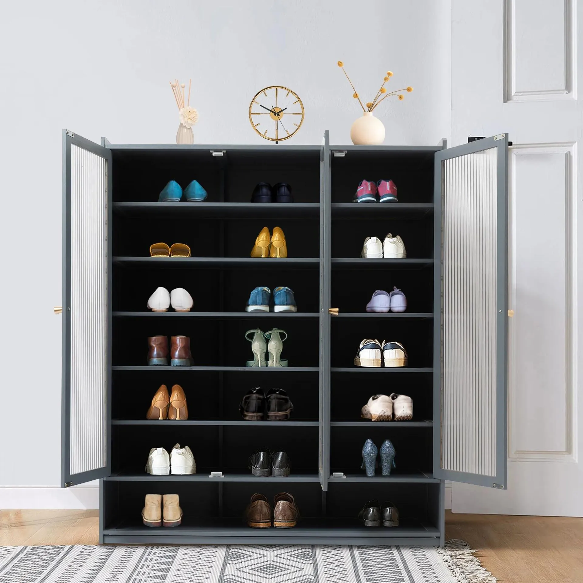 Multilayer Shoe Cabinet Freestanding Shoe Rack Black Shoe Organization Durable Home Furniture Shoe Storage Case NEW