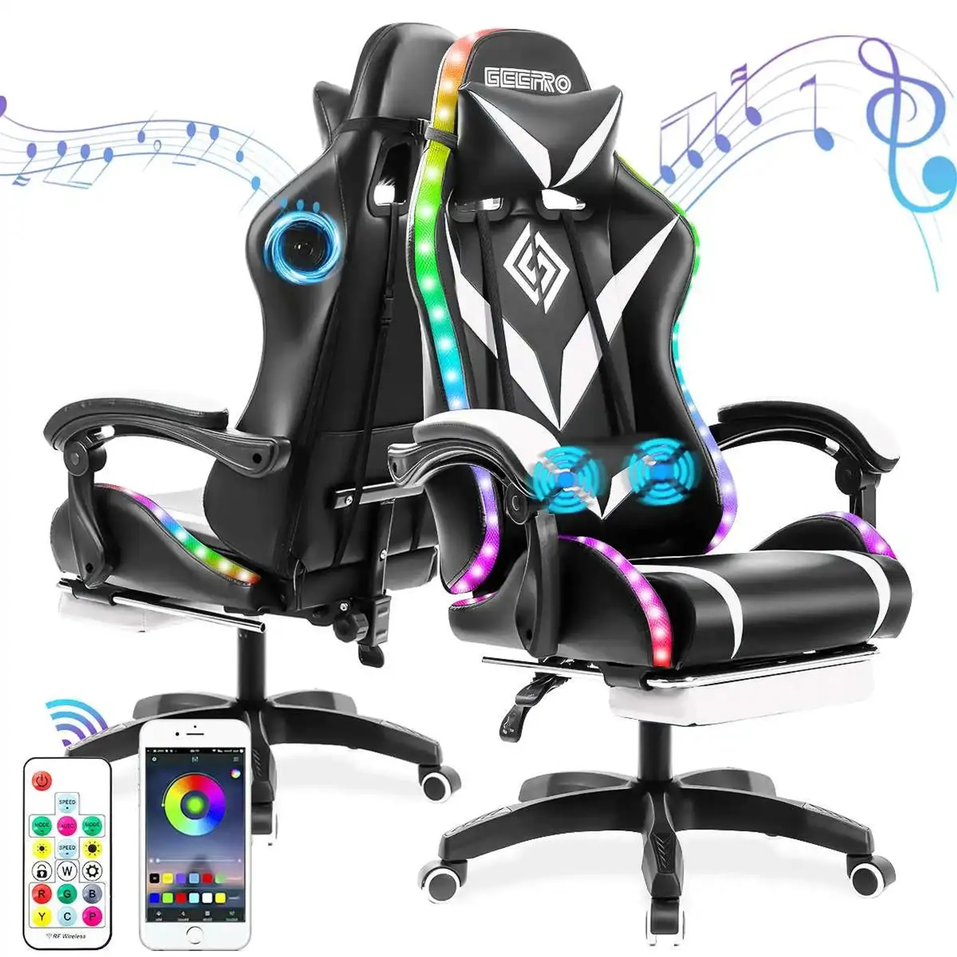 135 Degrees Gaming Chair RGB Light Office Chair Bluetooth Speaker Gamer Computer Chair Ergonomic Swivel 2 Point Massage Recliner