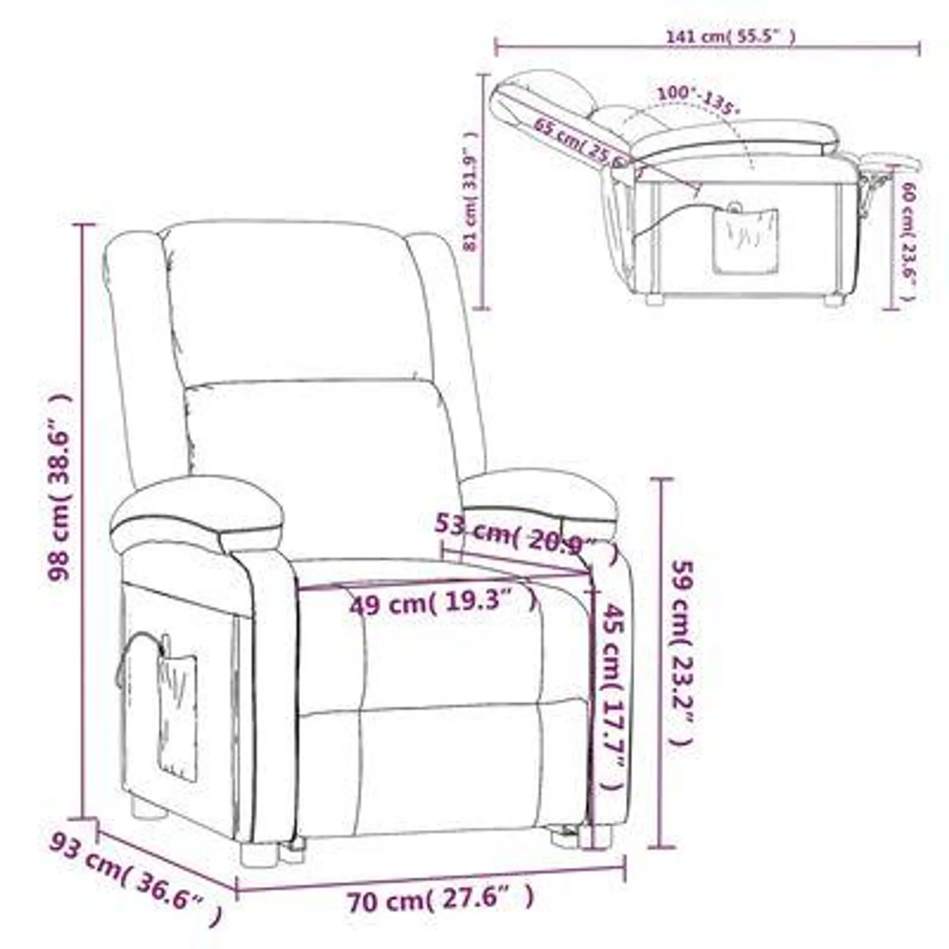 vidaXL Poltrona de massagens tecido cinzento-claro