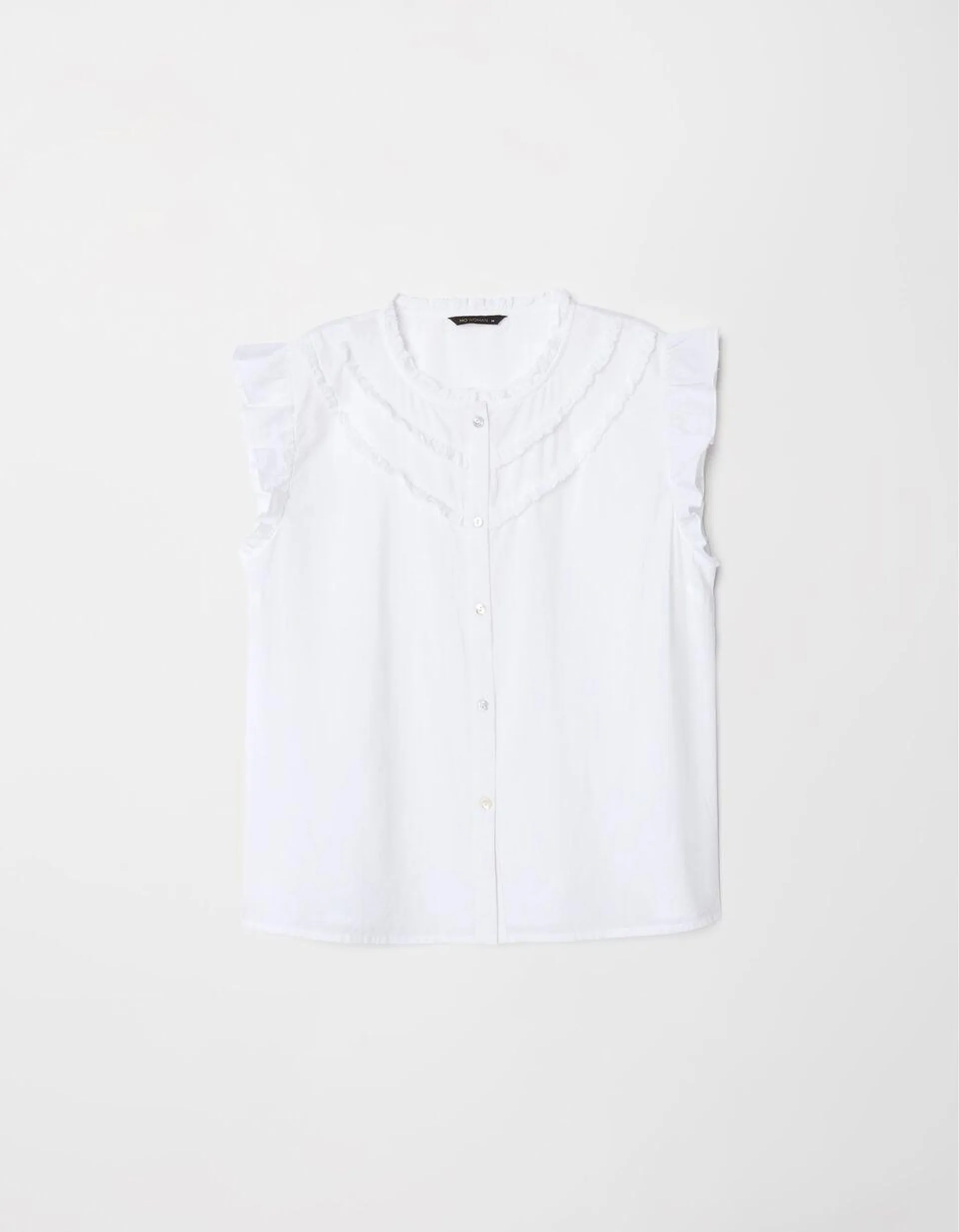 Camisa sem Mangas Folhos, Mulher, Branco