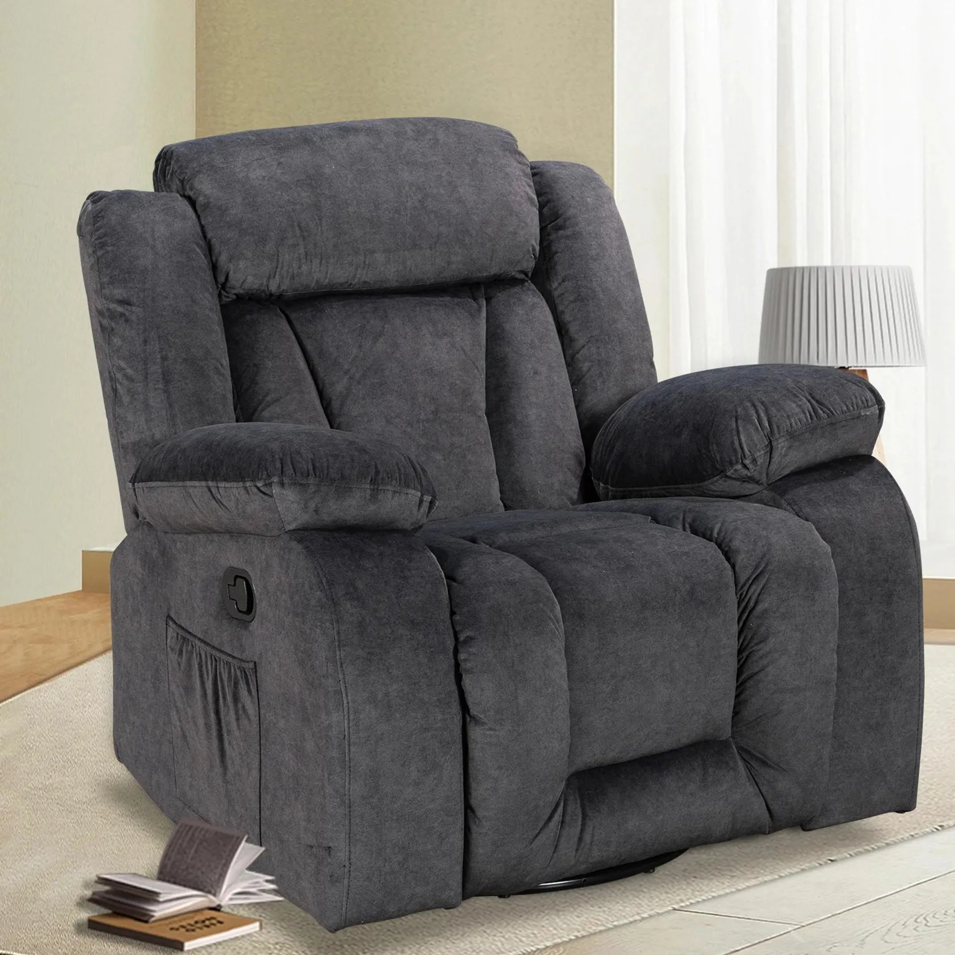 Recliner Chairs for Adults Manual Reclining Sofa Chair Oversized Swivel Rocking Recliner Chair for Living Room Comfy Breathable