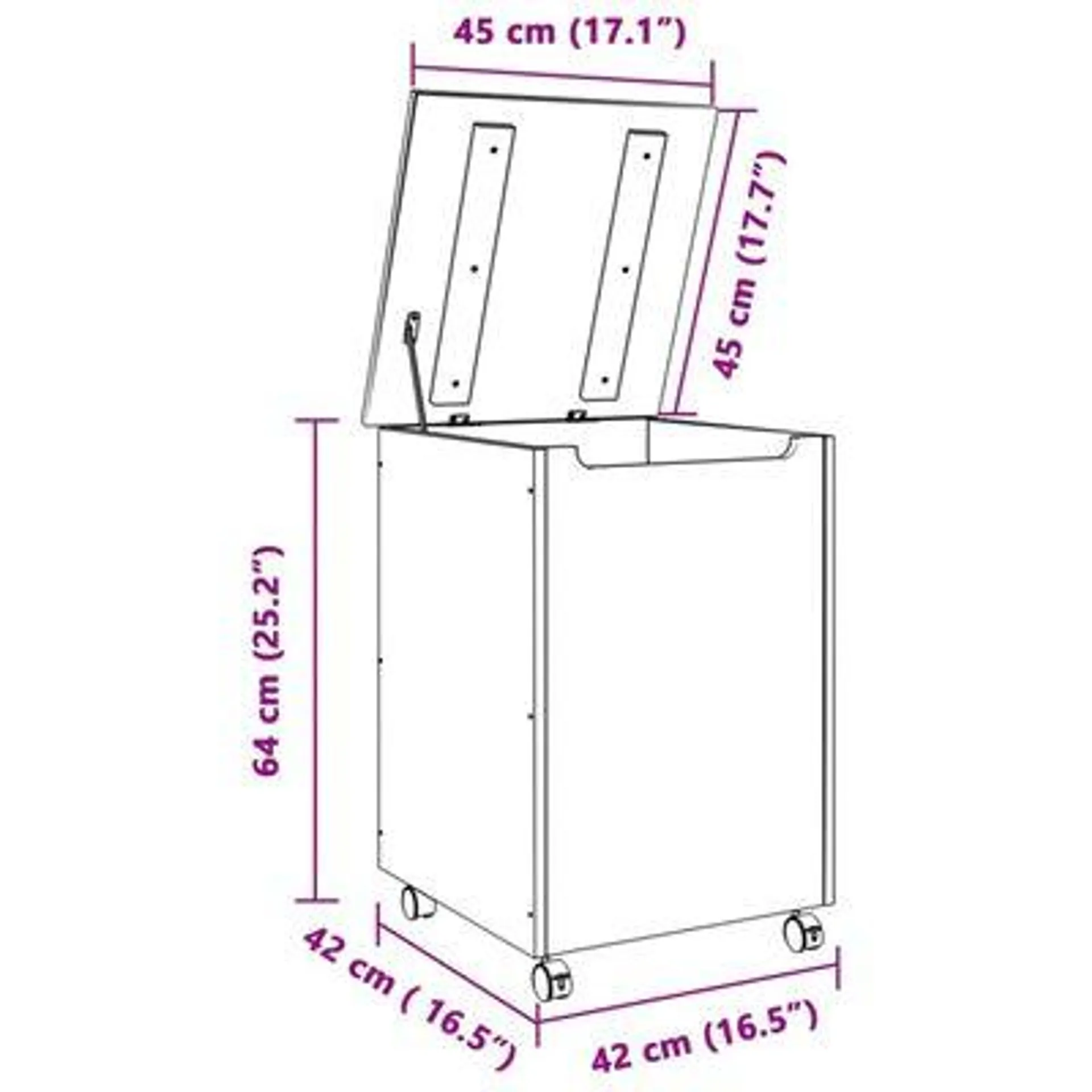 vidaXL Cesto de roupa com rodas RANA 45x45x64 cm pinho maciço branco