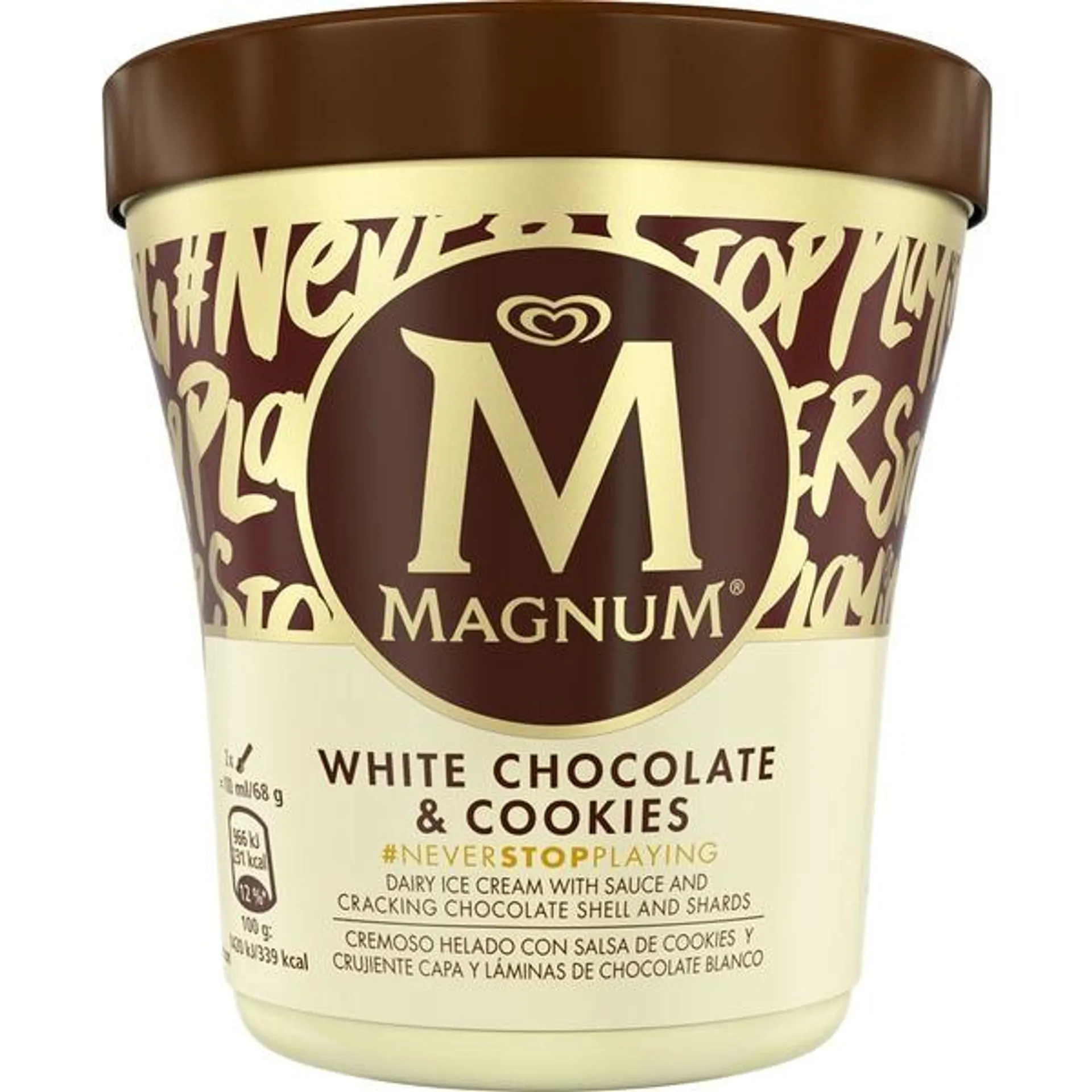 Gelado de Chocolate Branco e Cookies embalagem 440 ml Magnum