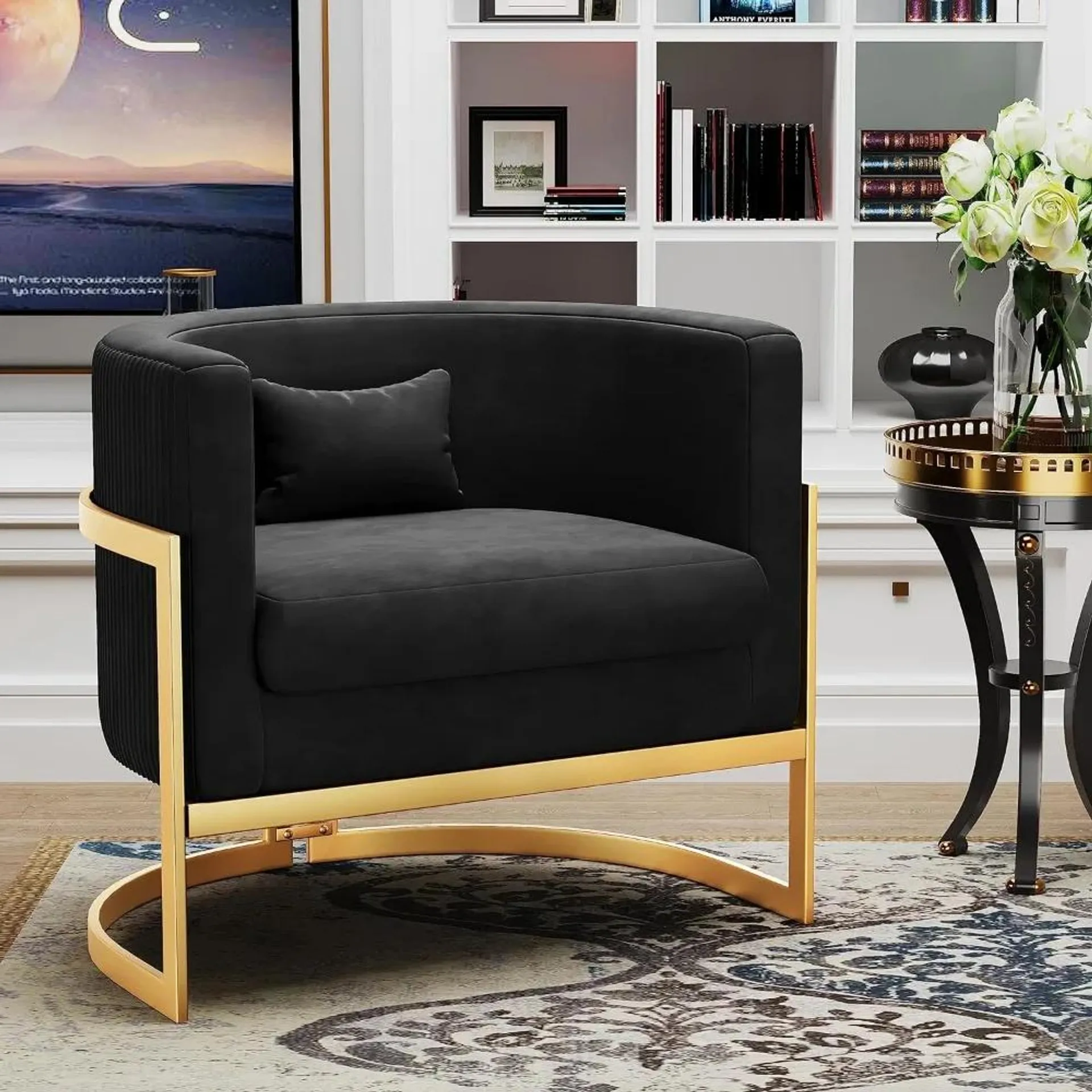 Accent Chair Gold Modern Barrel Chair Upholstered Arm Chairs for Bedroom Living Room Sofa Chair Club Chairs Black