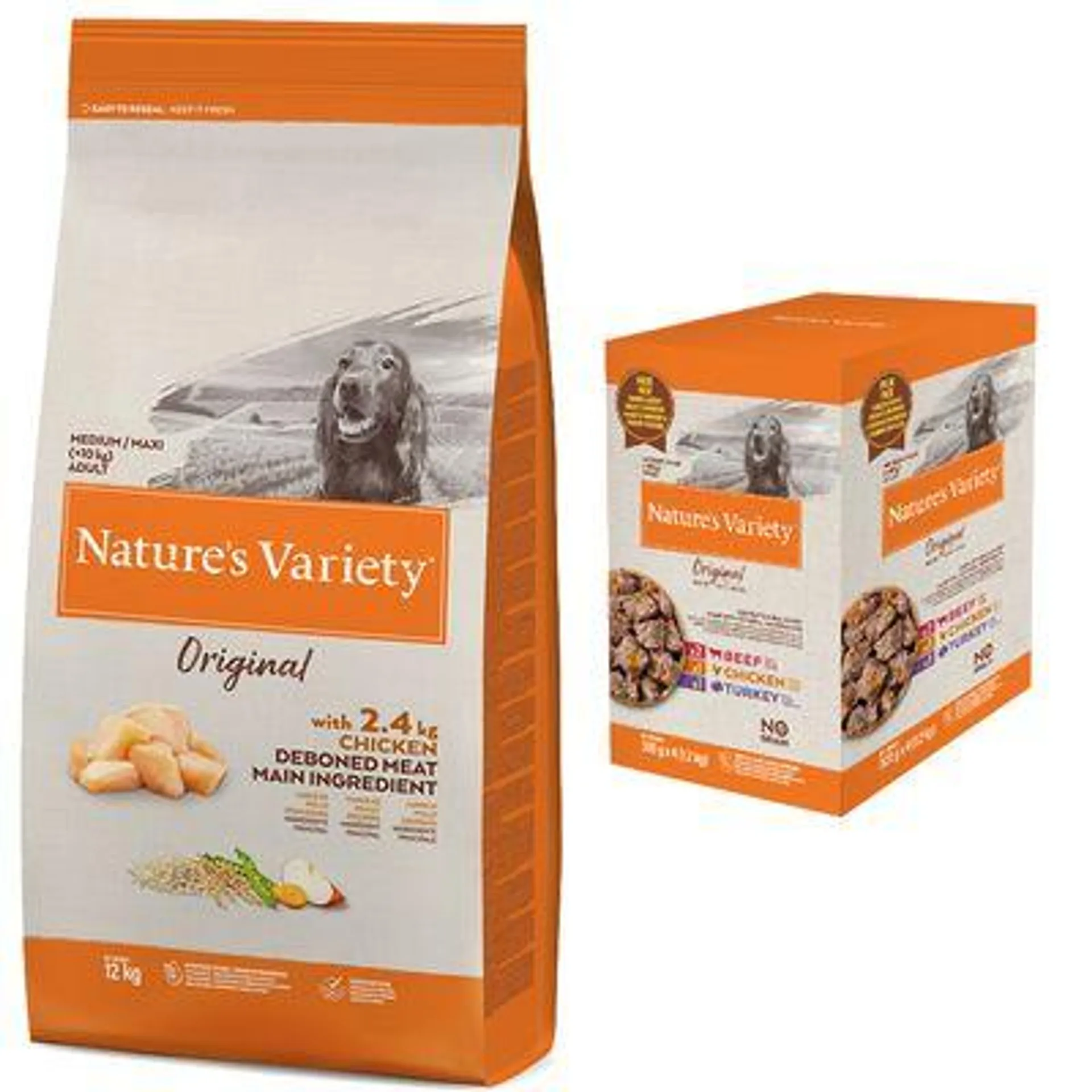 Nature's Variety Original 12 kg ração + 4 x 300 g comida húmida grátis!