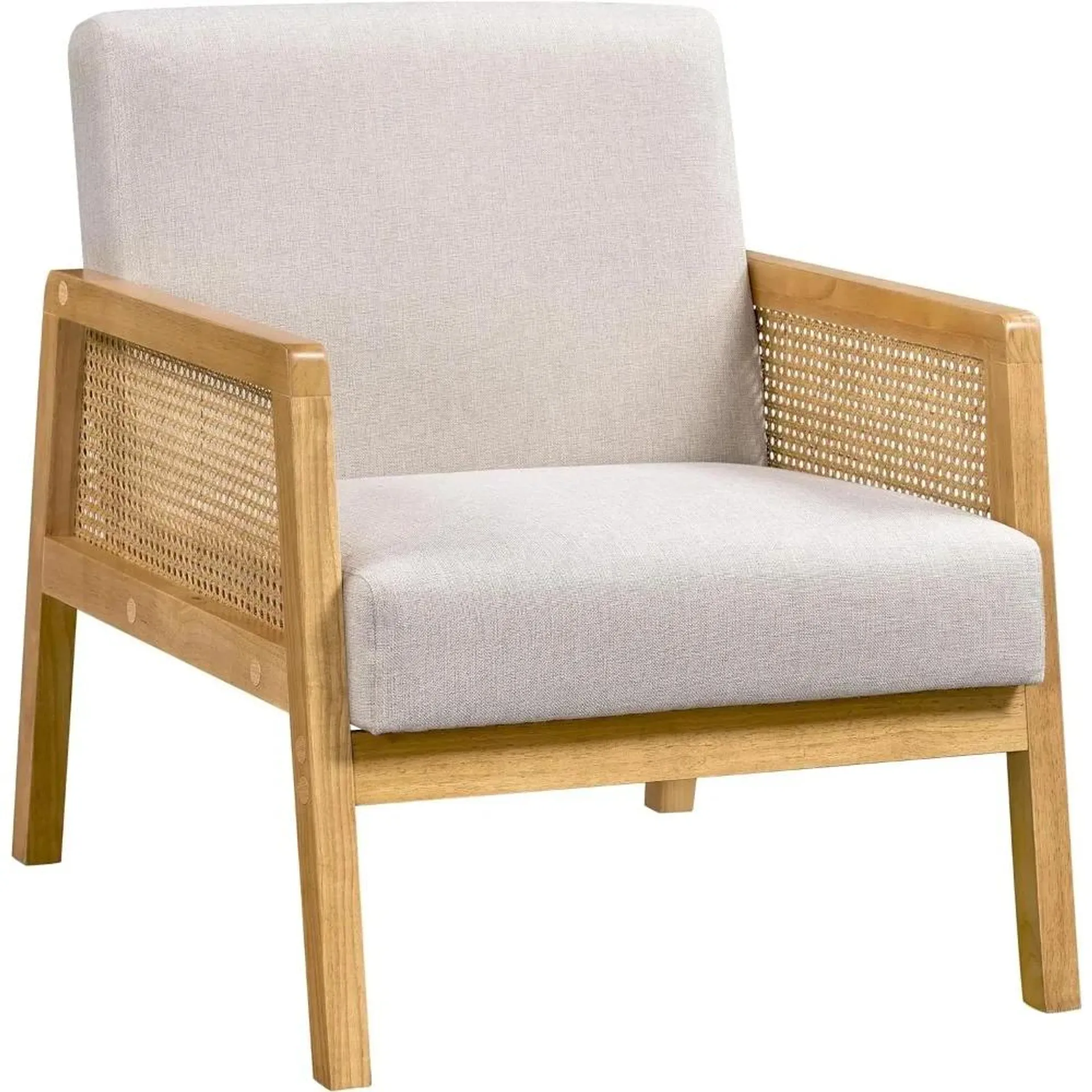 Living Room Chair with Wood Legs, Modern Armchair, Mid Century Linen Comfy Lounge Living Room Chair