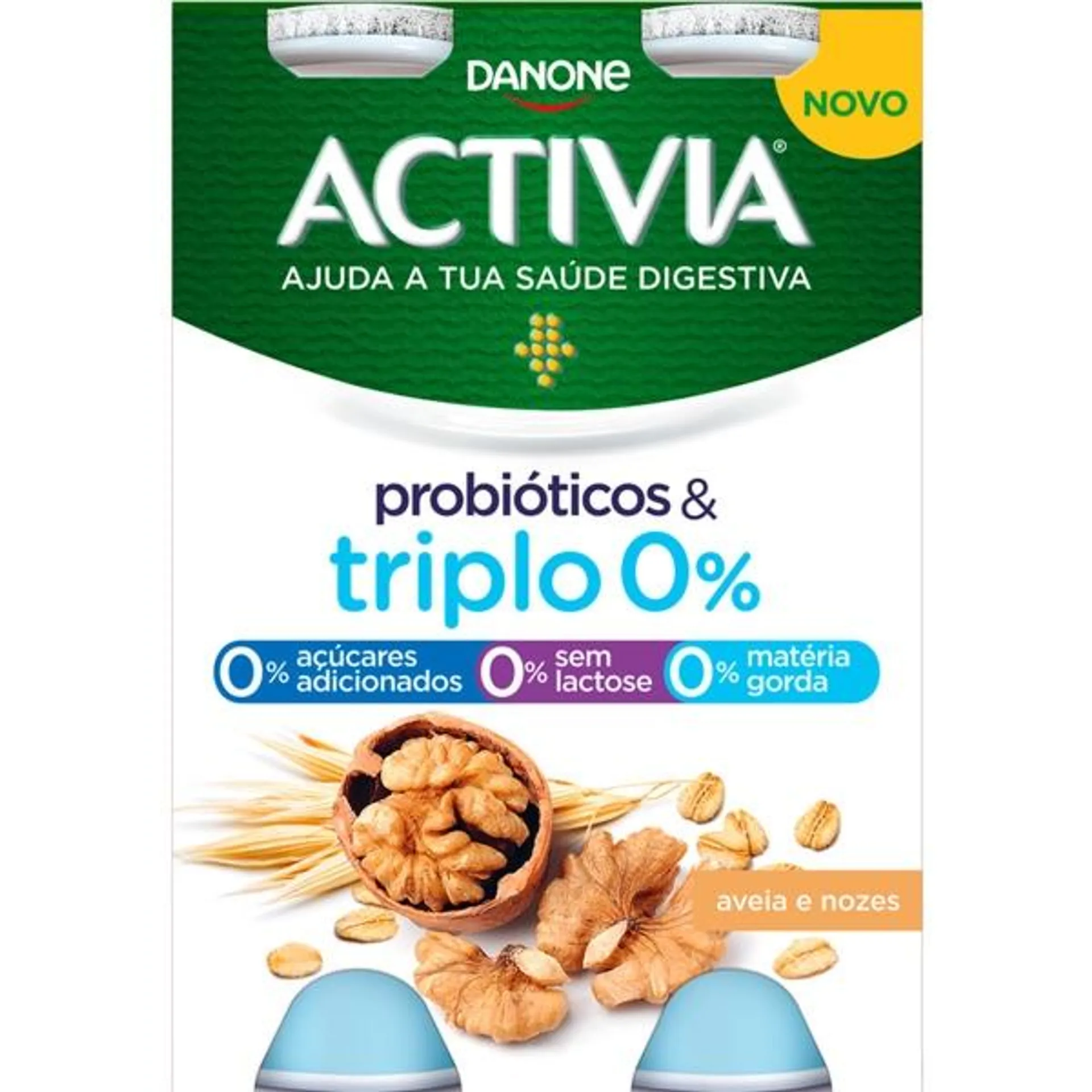 Líquido Probióticos & Triplo 0% de Aveia e Nozes Pack 4 unidades embalagem 155 g Activia