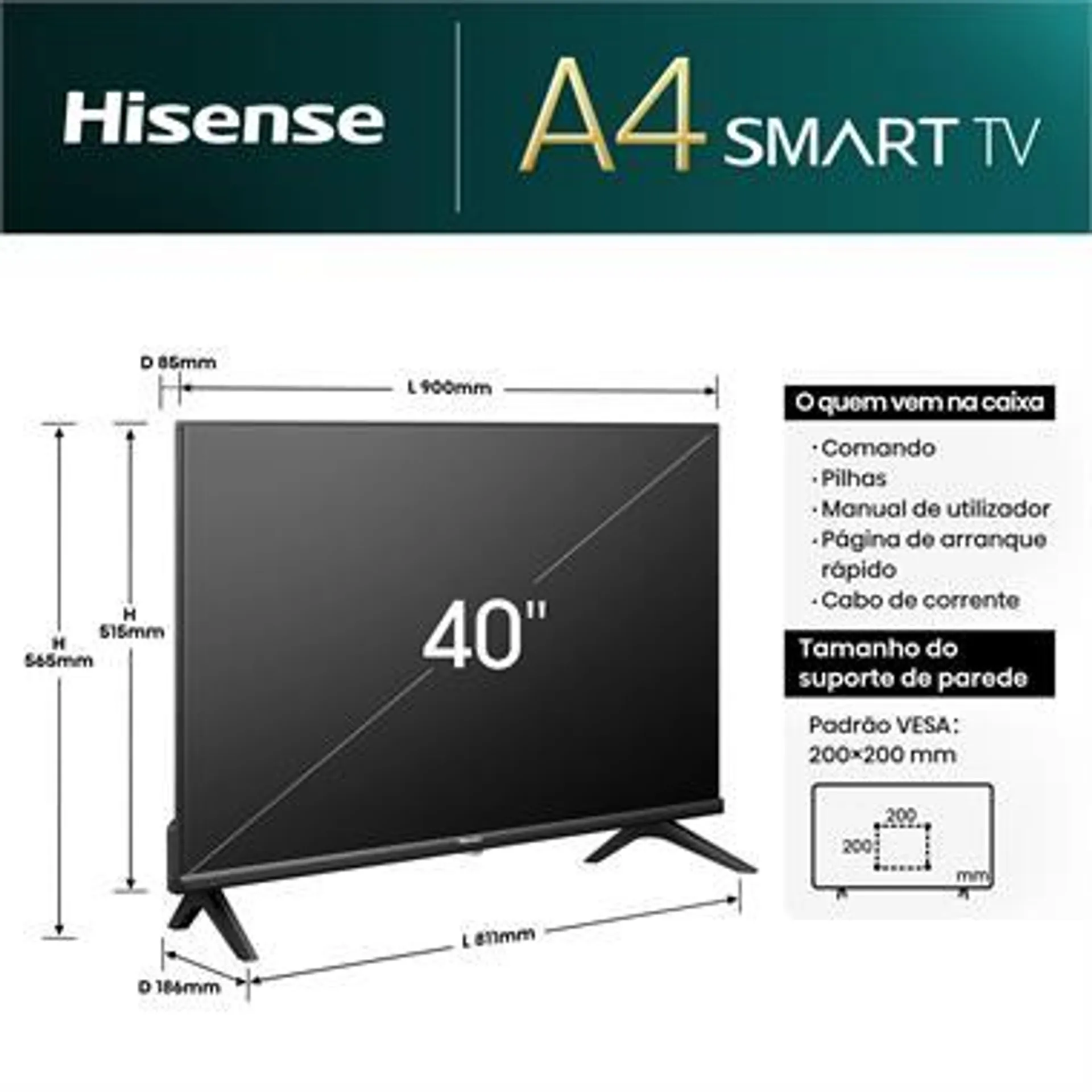 TV HISENSE 40A4N ( 40'' - 102 cm - LED Full HD - Smart TV VIDAA U7 )