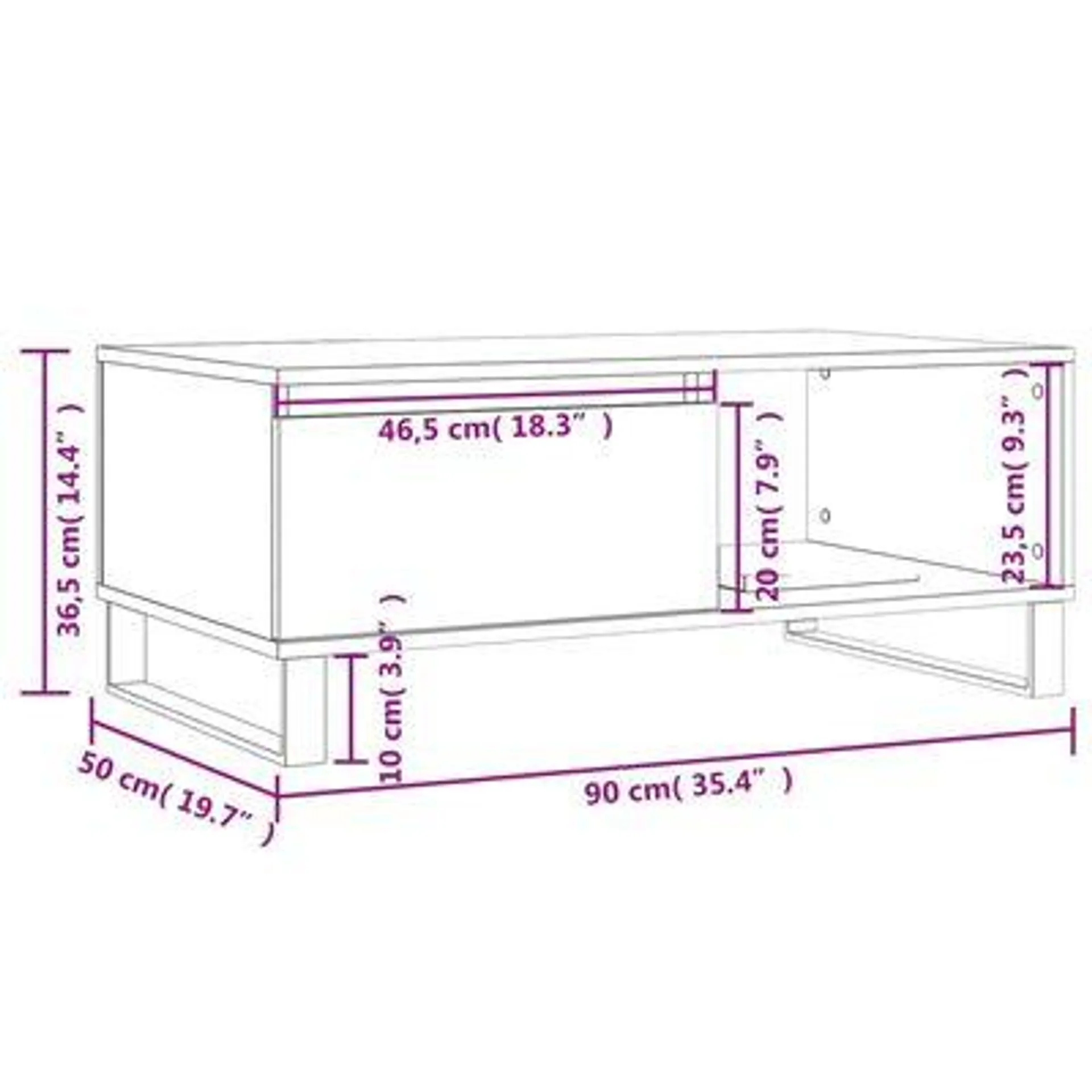 vidaXL Mesa de centro 90x50x36,5 cm derivados madeira carvalho fumado