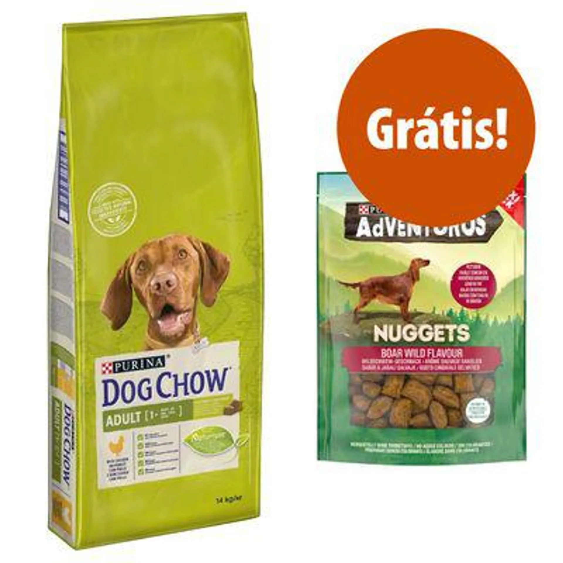 Purina Dog 14 kg ração + AdVENTuROS Nuggets 90 g snacks grátis!