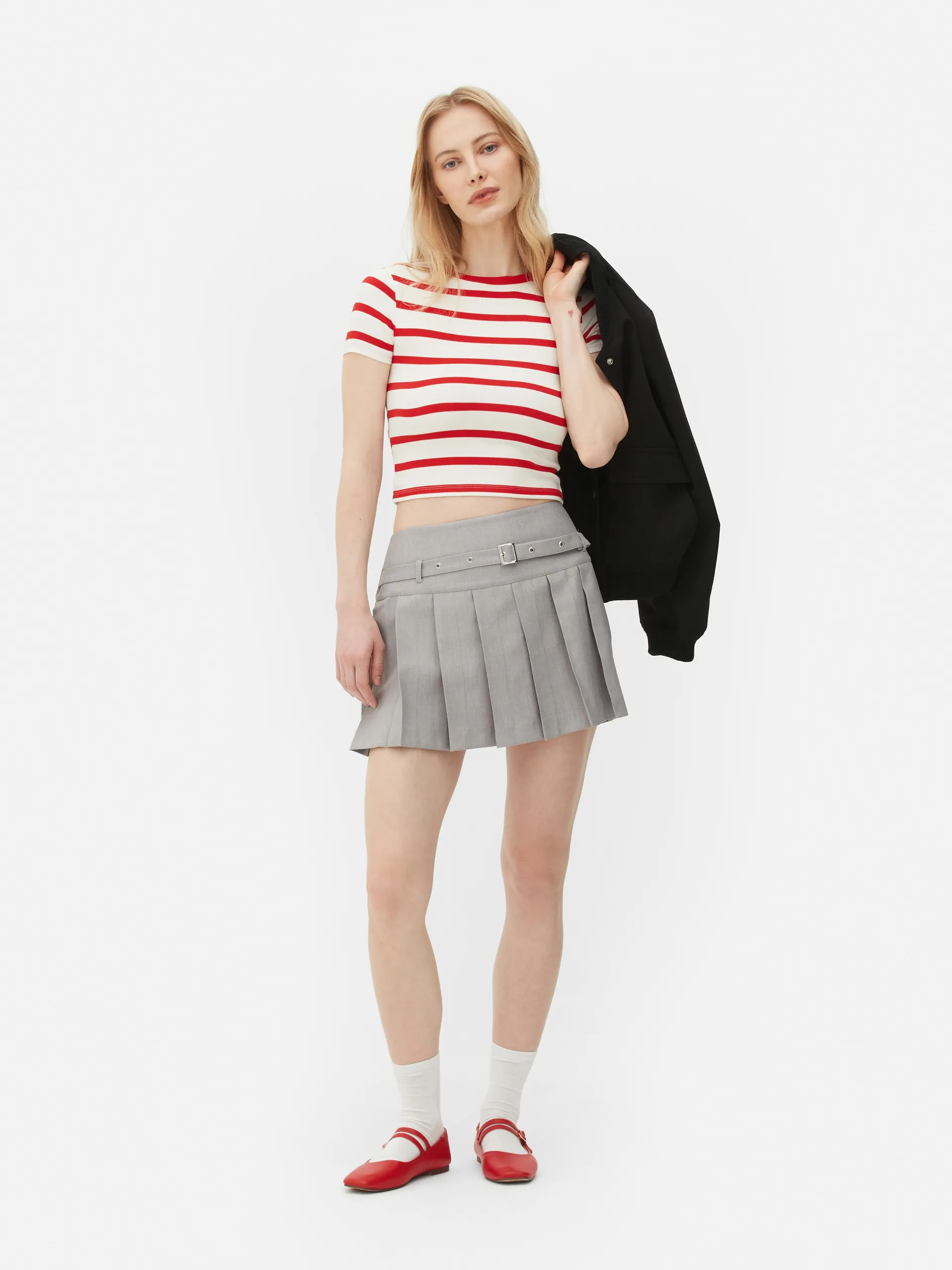 Buckle Pleated Mini Skirt