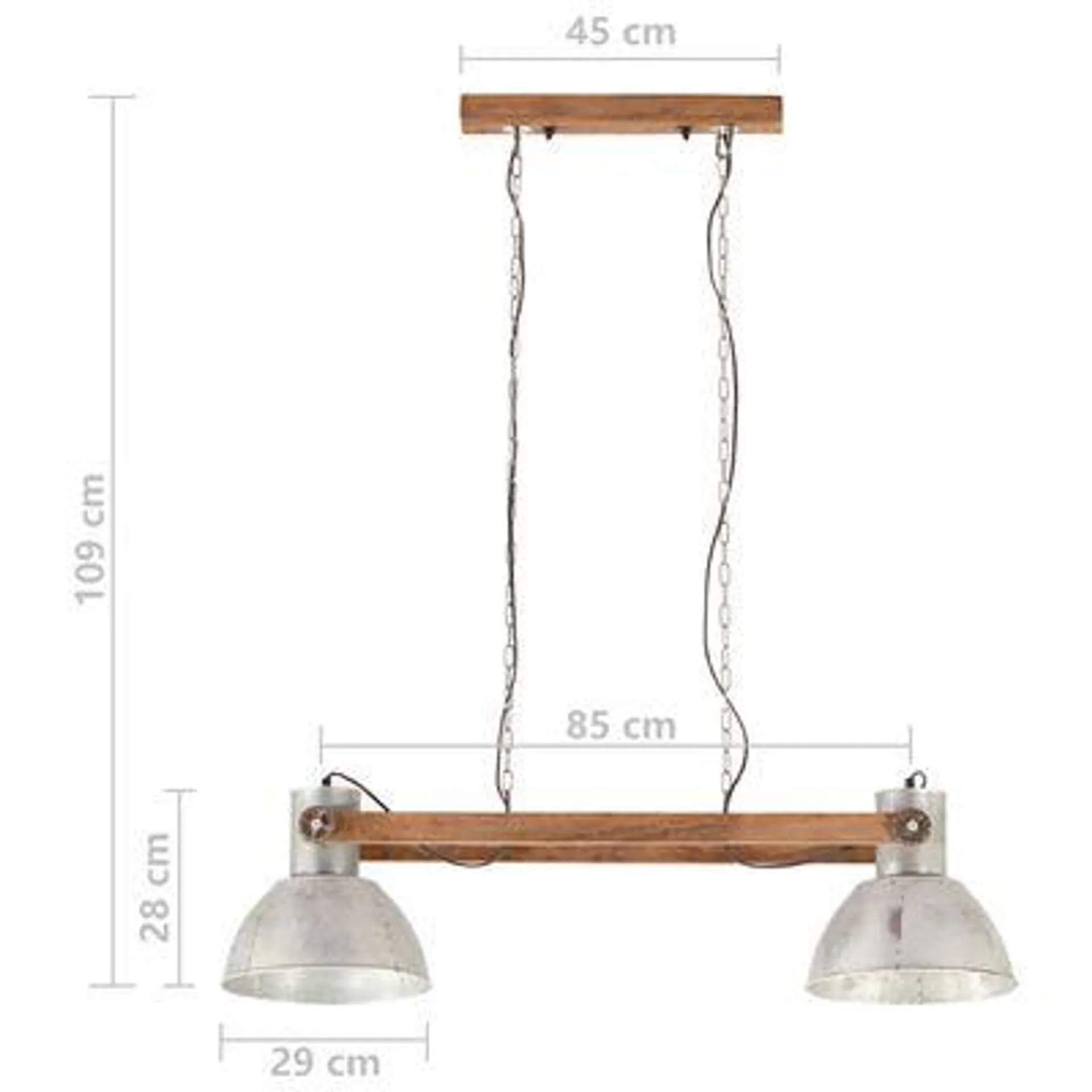 vidaXL Candeeiro suspenso industrial 25 W 109 cm E27 prateado