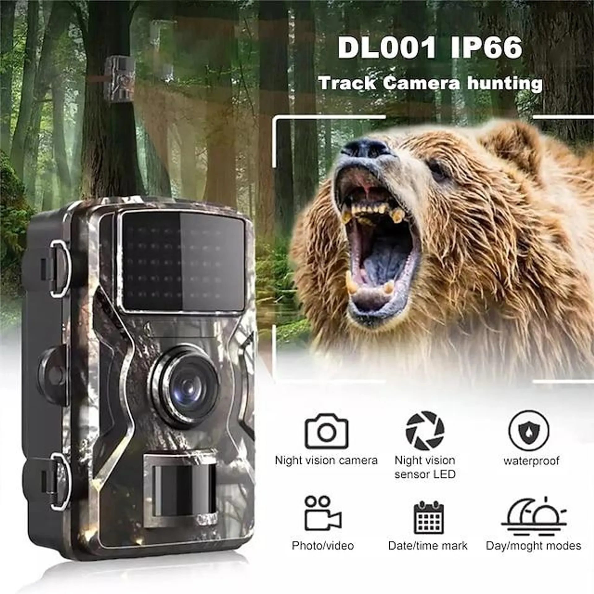 dl001 ip66 waterdichte 16mp 1080p 12m nachtzicht bewegingssensor jacht track camera wildlife scout camera