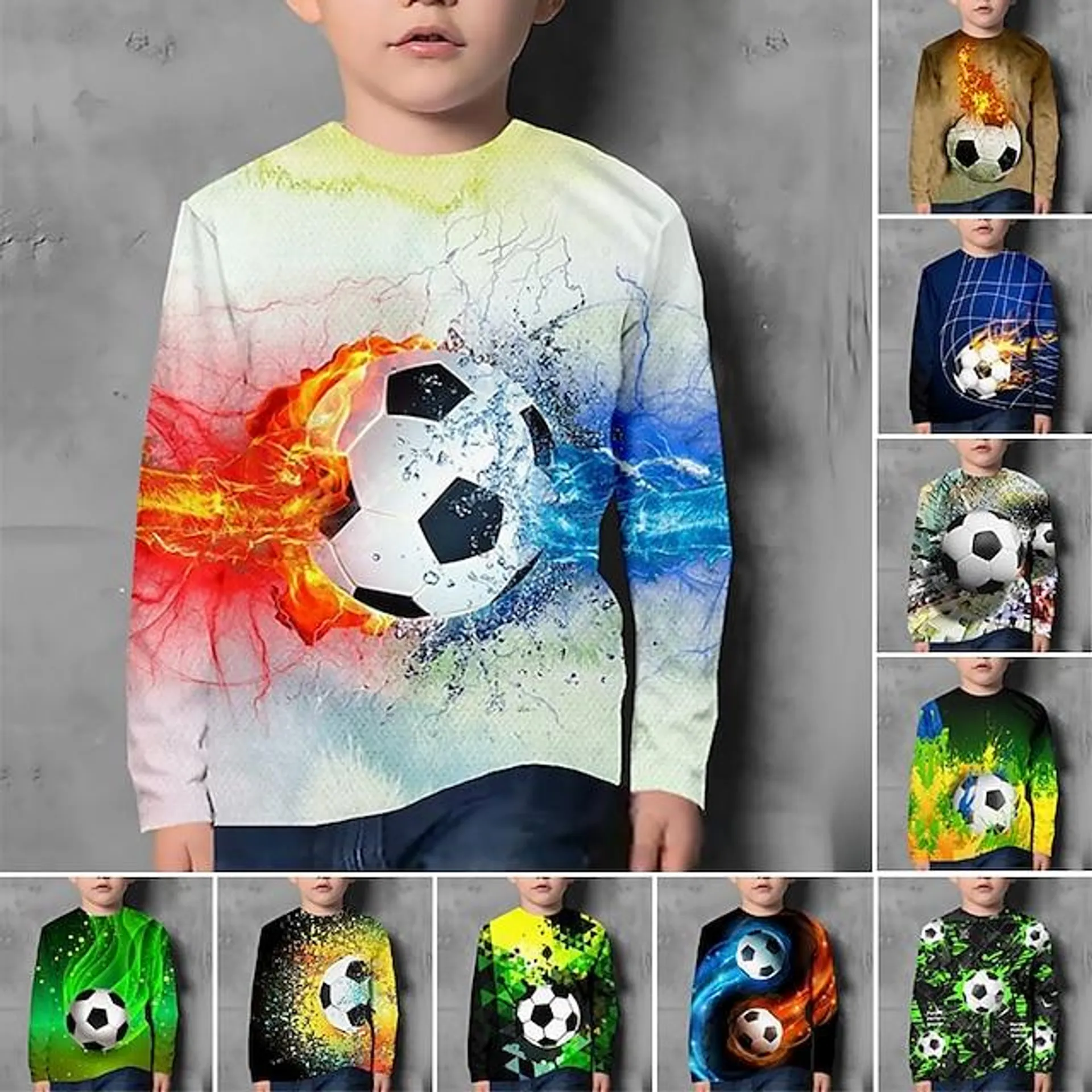 Jongens 3D Grafisch Verloop Voetbal T-shirt Lange mouw 3D-afdrukken Zomer Lente Herfst Sport Modieus Streetwear Polyester Kinderen 3-12 jaar Buiten Casual Dagelijks Normale pasvorm