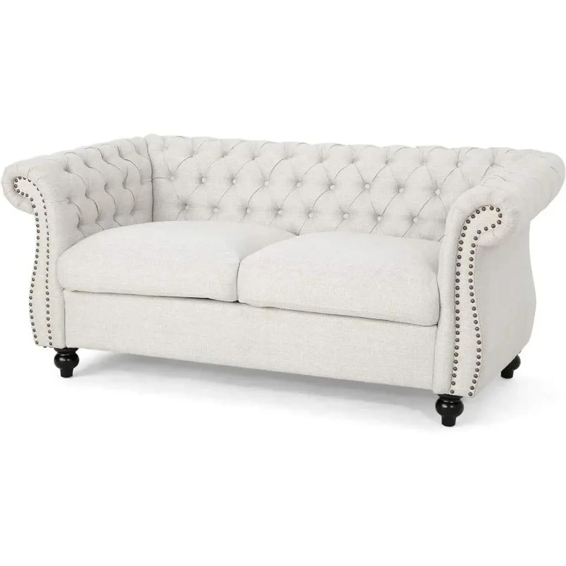 Karen Traditional Chesterfield Loveseat Sofa, Beige and Dark Brown