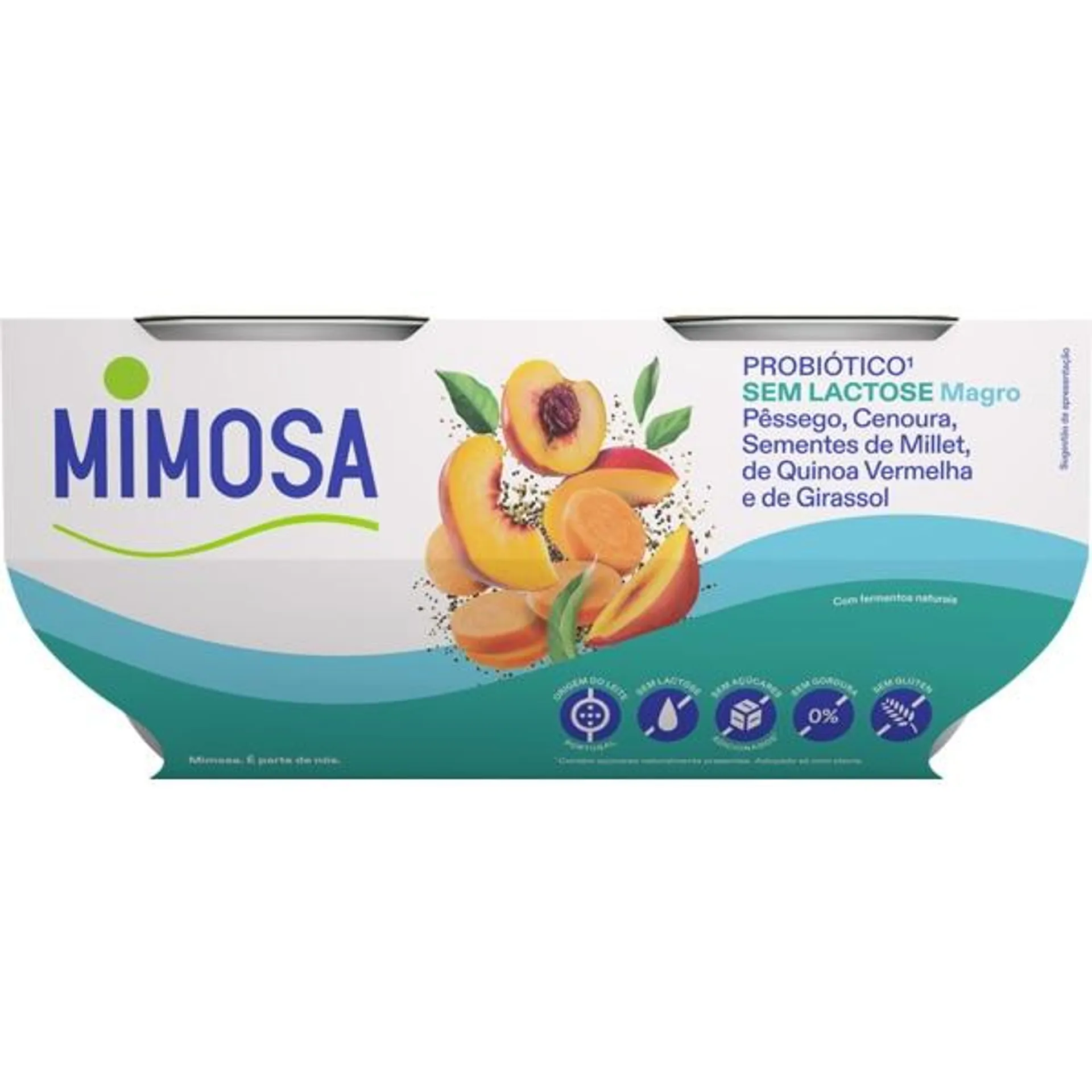 Probióticos Sólidos de Pêssego e Cenoura Pack 4 unidades embalagem 115 ml Mimosa