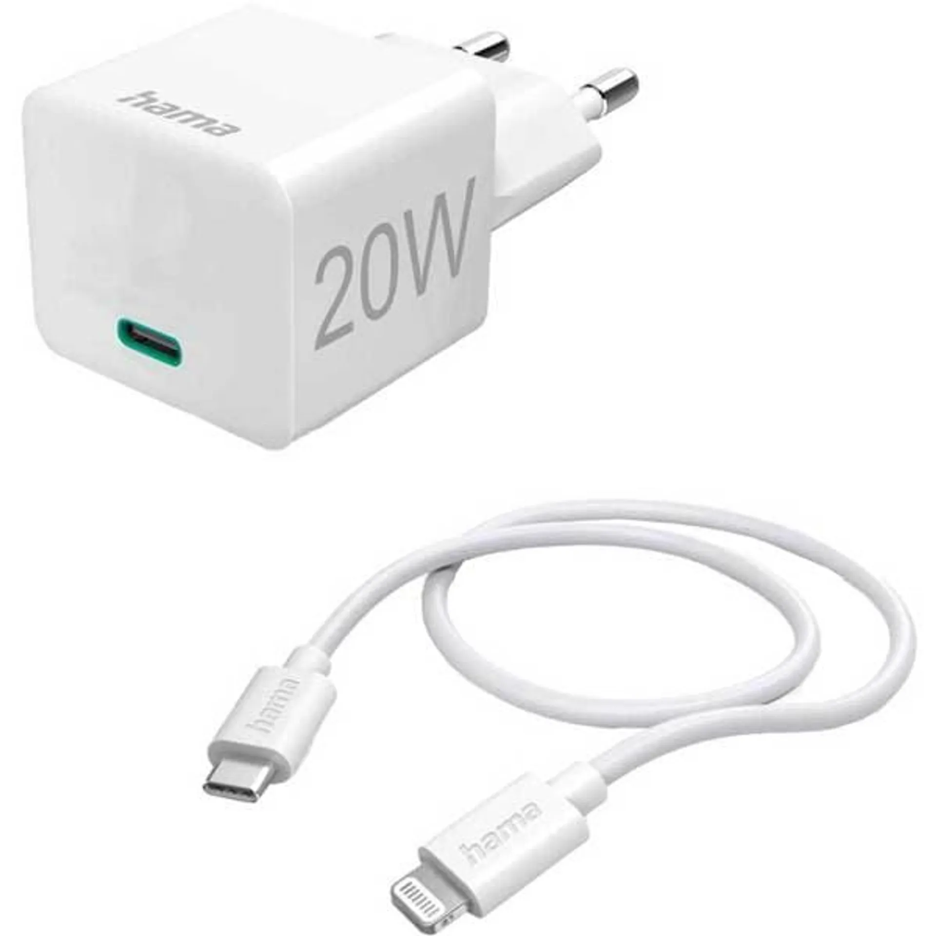 Incarcator retea HAMA 201620, 1xUSB-C, Power Delivery (PD), cablu Lightning, alb