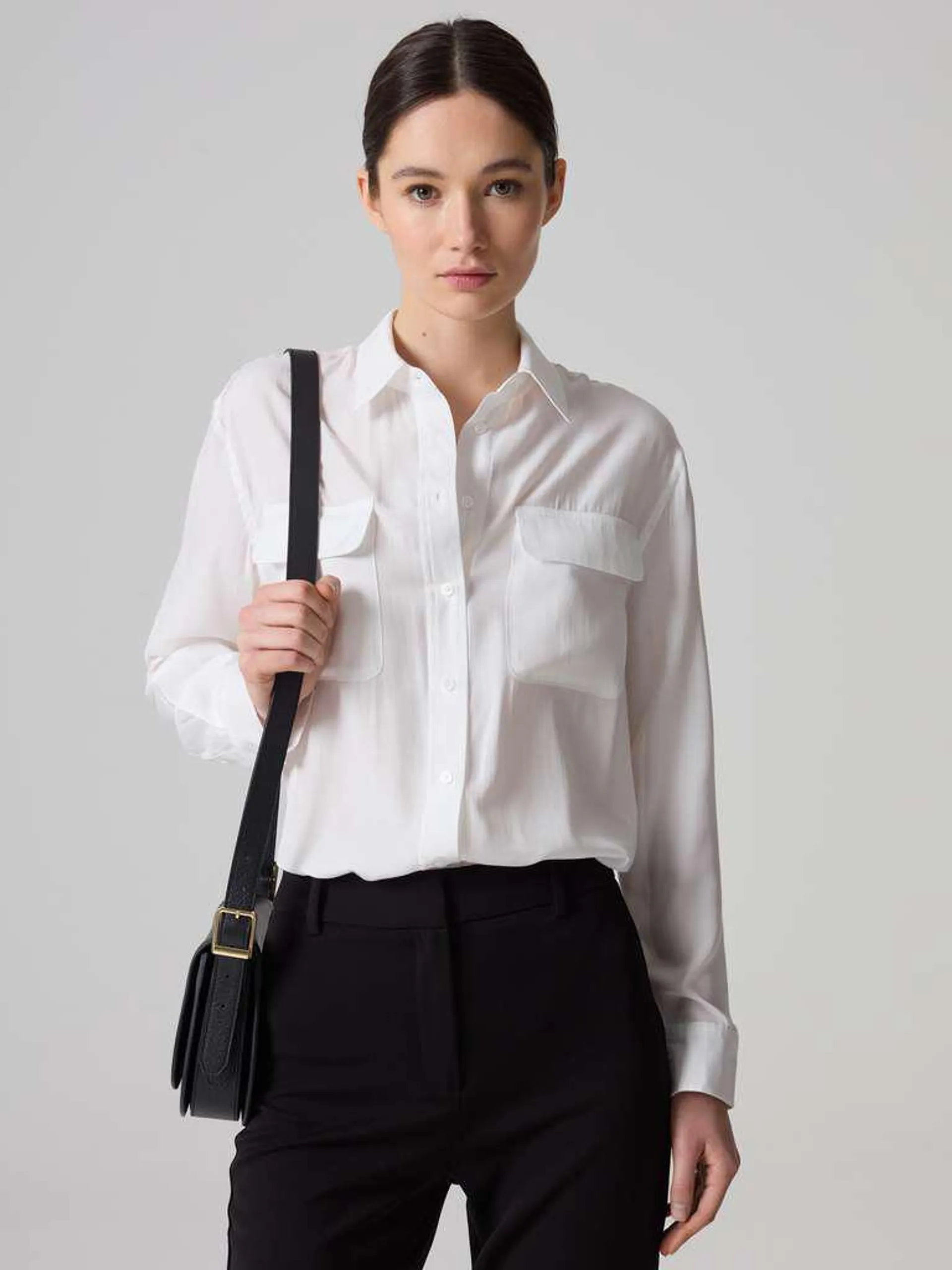Optical White Contemporary relaxed-fit shirt in satin