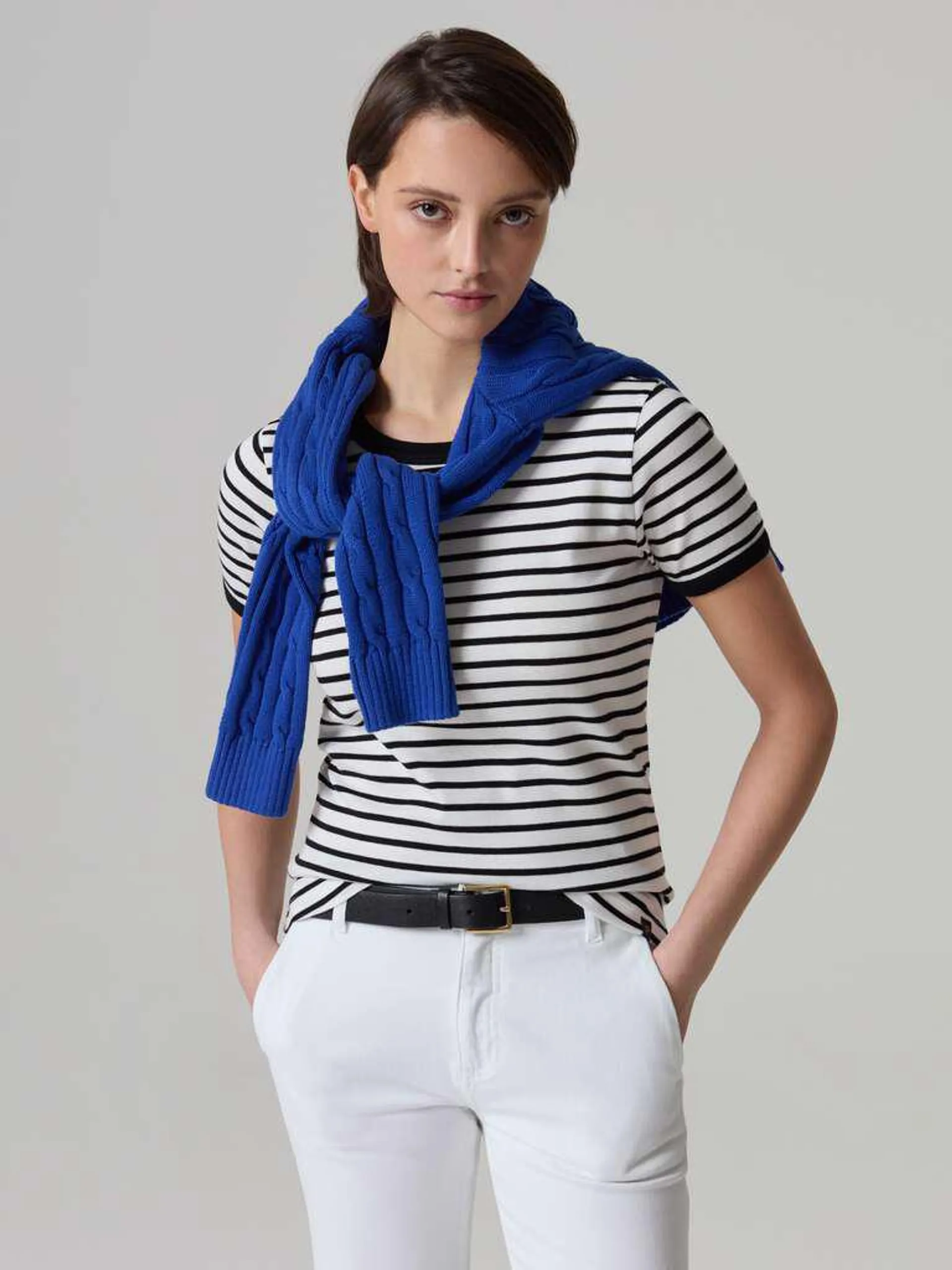 White/Black Striped T-shirt in stretch cotton